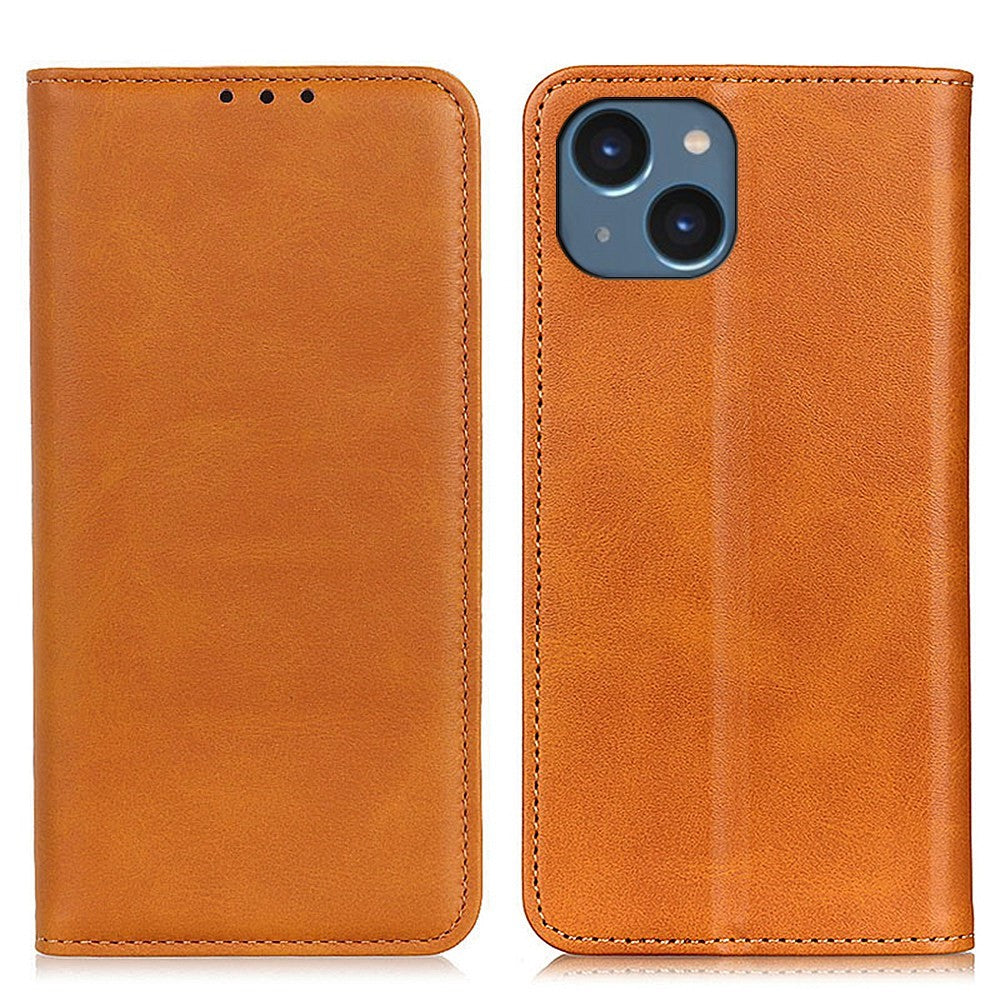 Wallet-style genuine leather flipcase for iPhone 14 Max - Brown