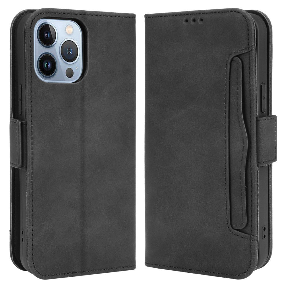 Modern-styled leather wallet case for iPhone 14 Pro Max - Black