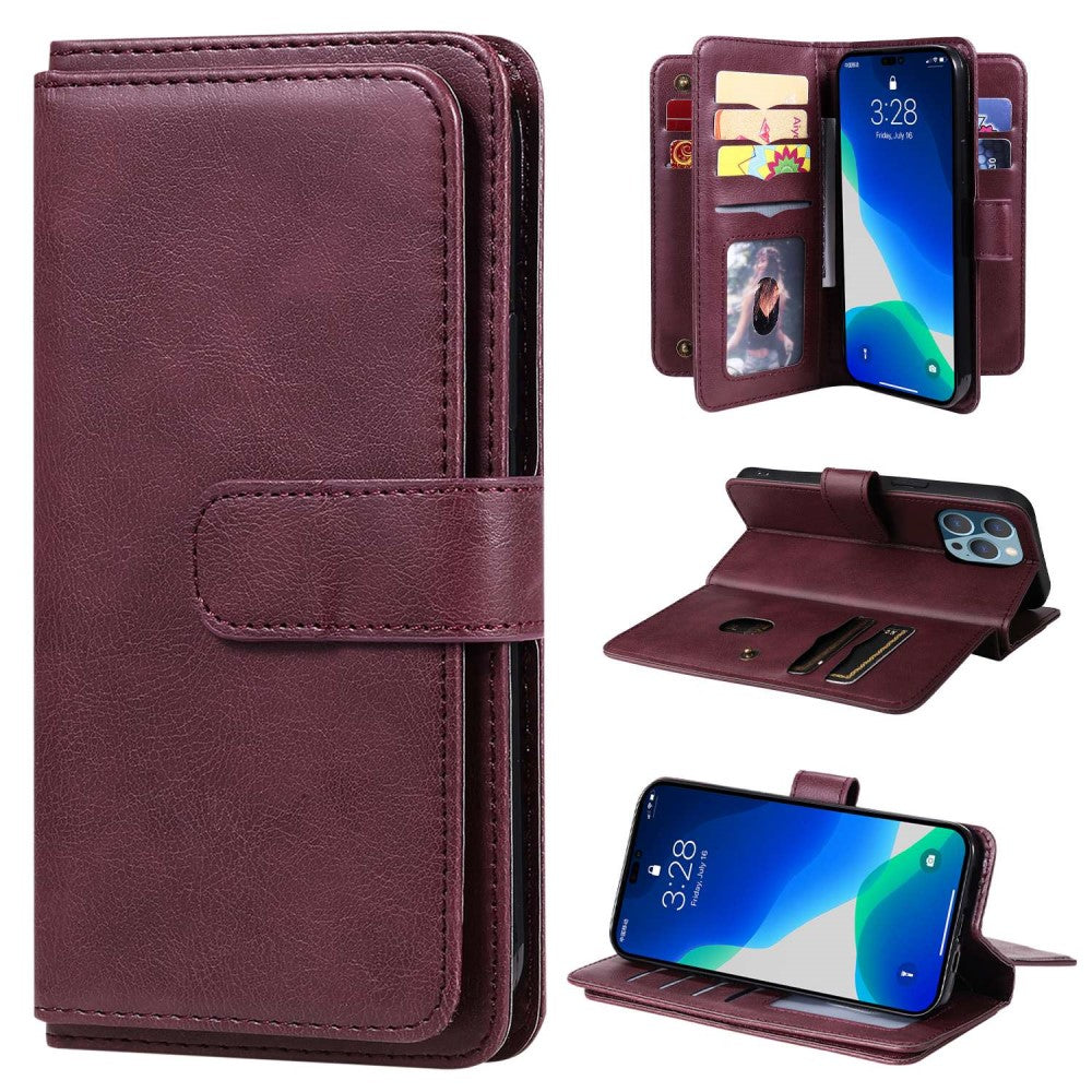 10-slot wallet case for iPhone 14 Pro Max - Wine Red