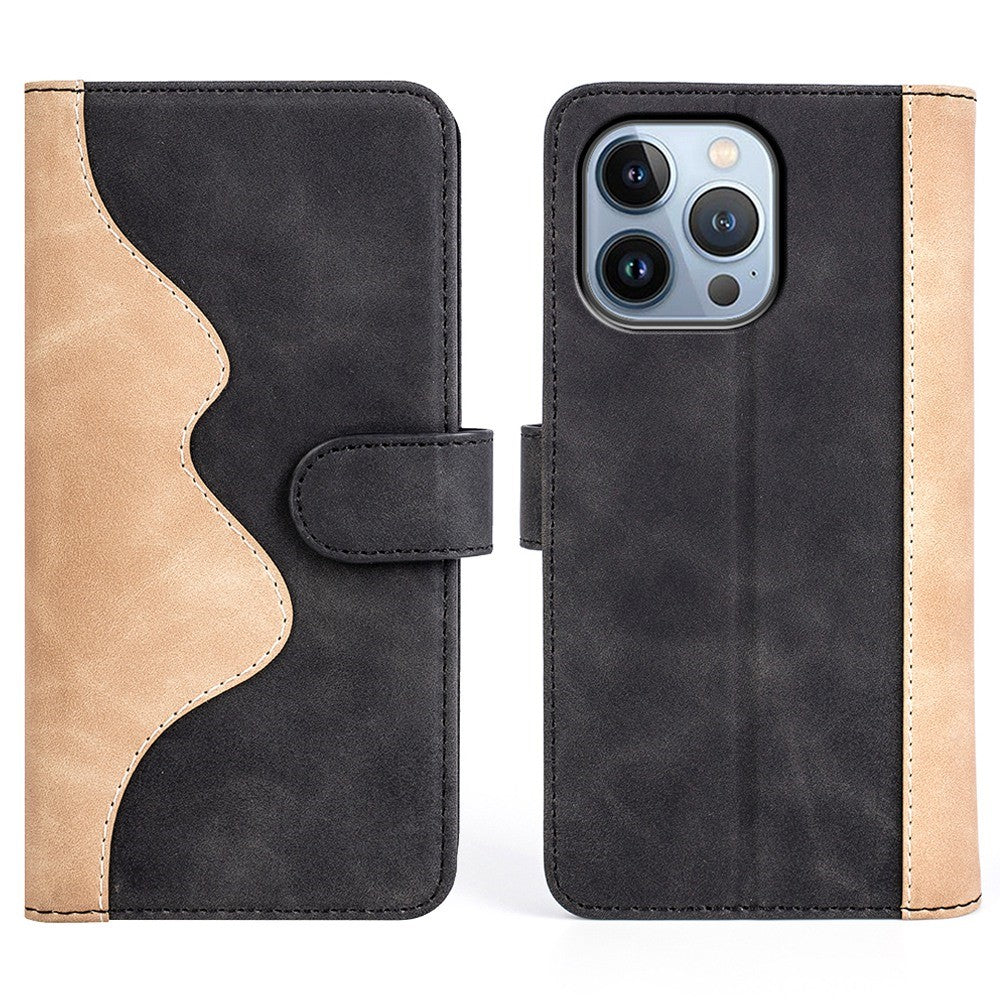 Two-color leather flip case for iPhone 14 Pro Max - Black