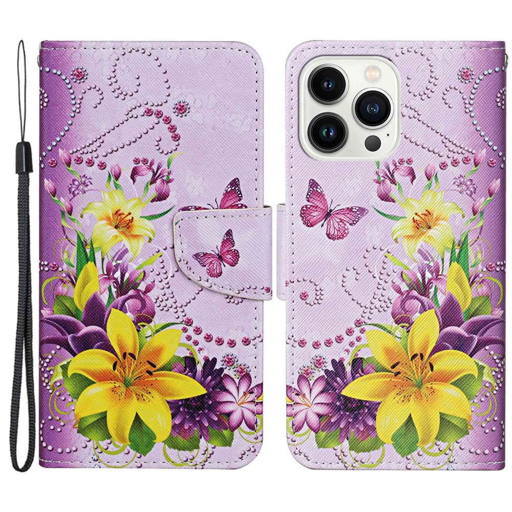 Wonderland iPhone 14 Pro Max flip case - Yellow Flowers / Butterflies