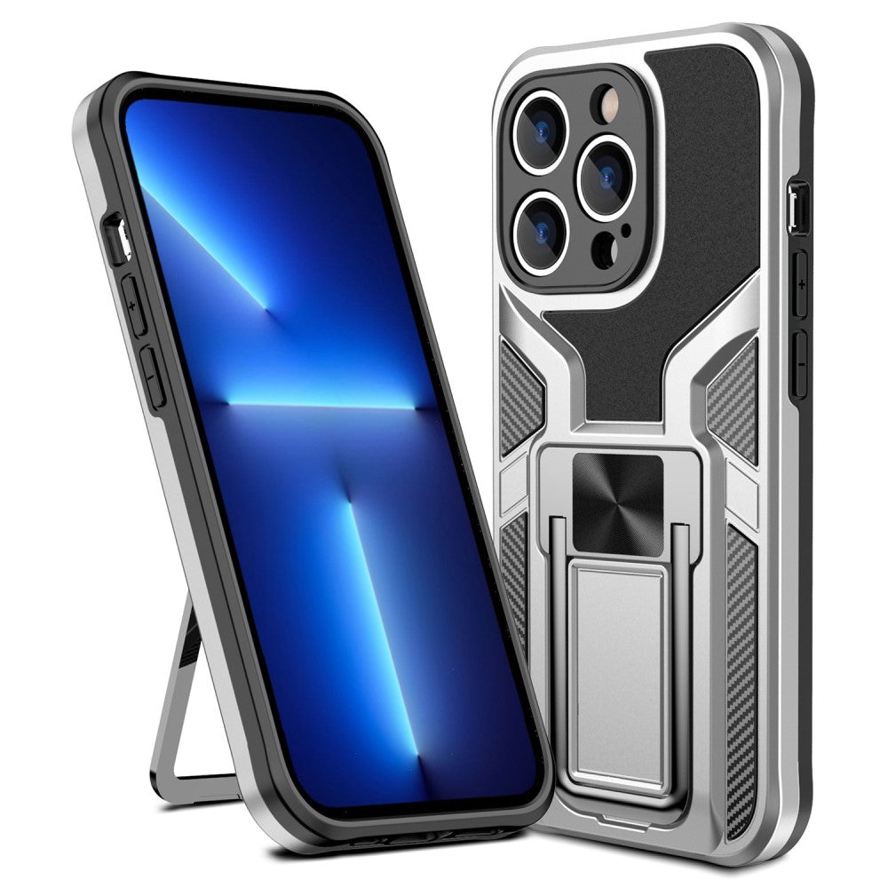 Shockproof hybrid cover with kickstand for iPhone 14 Pro - Silver