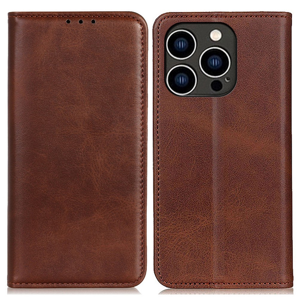 Wallet-style genuine leather flipcase for iPhone 14 Pro - Coffee