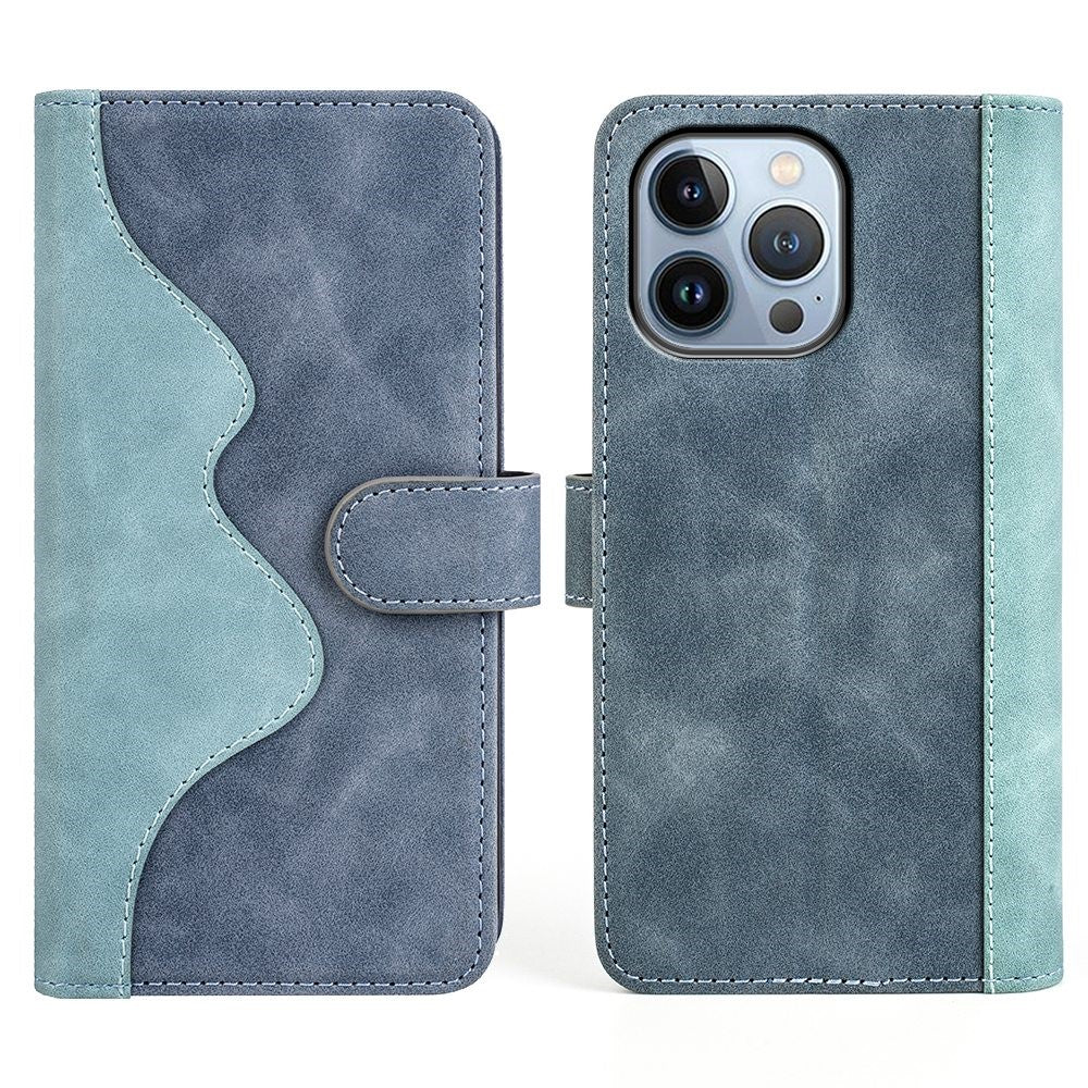 Two-color leather flip case for iPhone 14 Pro - Blue