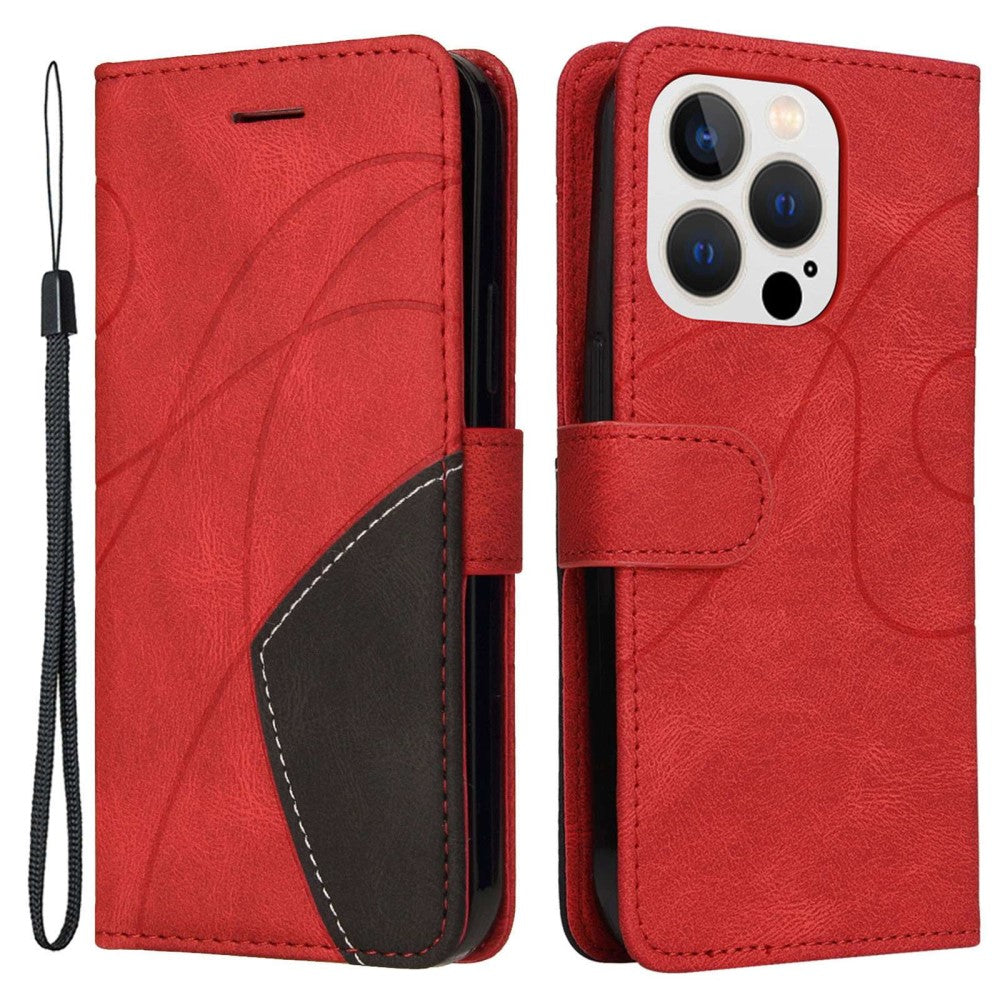 Textured leather case with strap for iPhone 14 Pro - Red