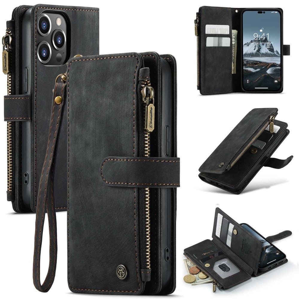 CaseMe zipper-wallet phone case for iPhone 14 Pro - Black