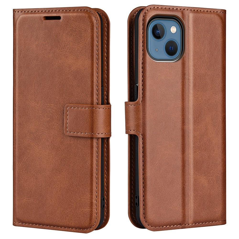 Wallet-style leather case for iPhone 14 - Light Brown