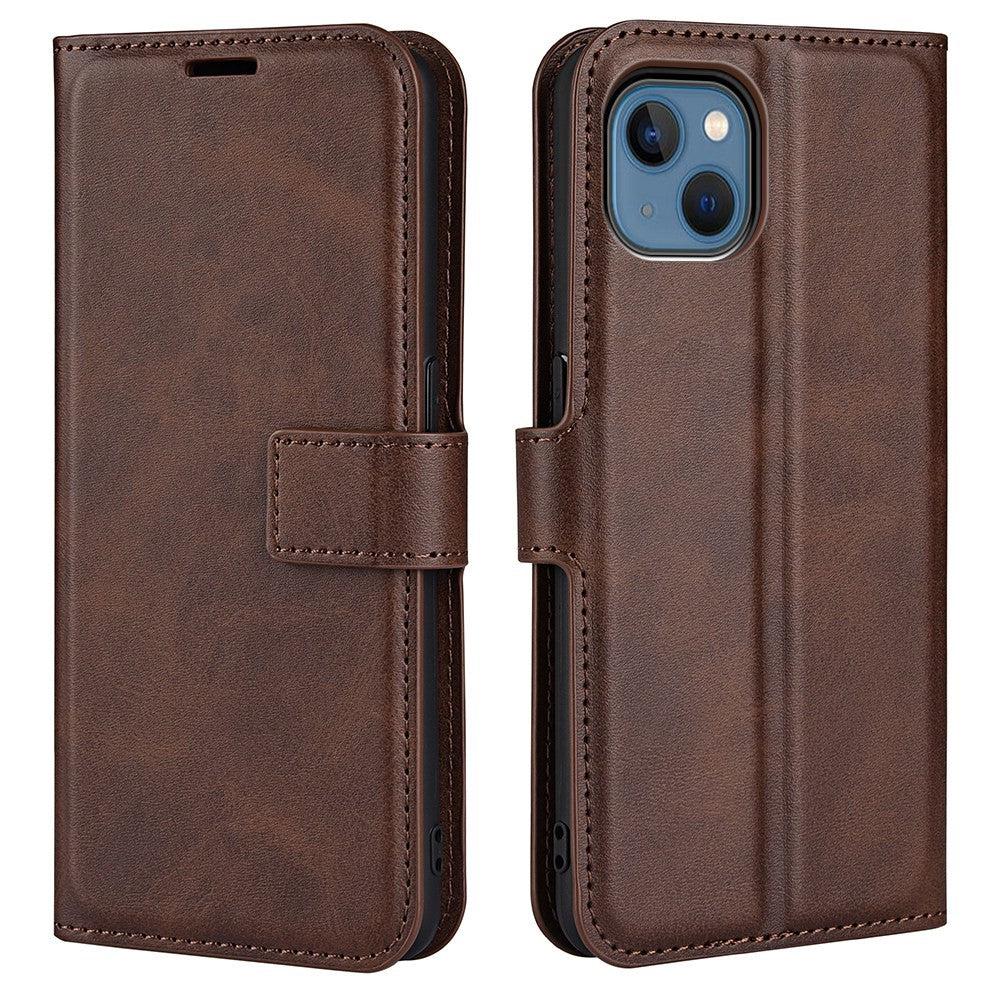 Wallet-style leather case for iPhone 14 - Brown