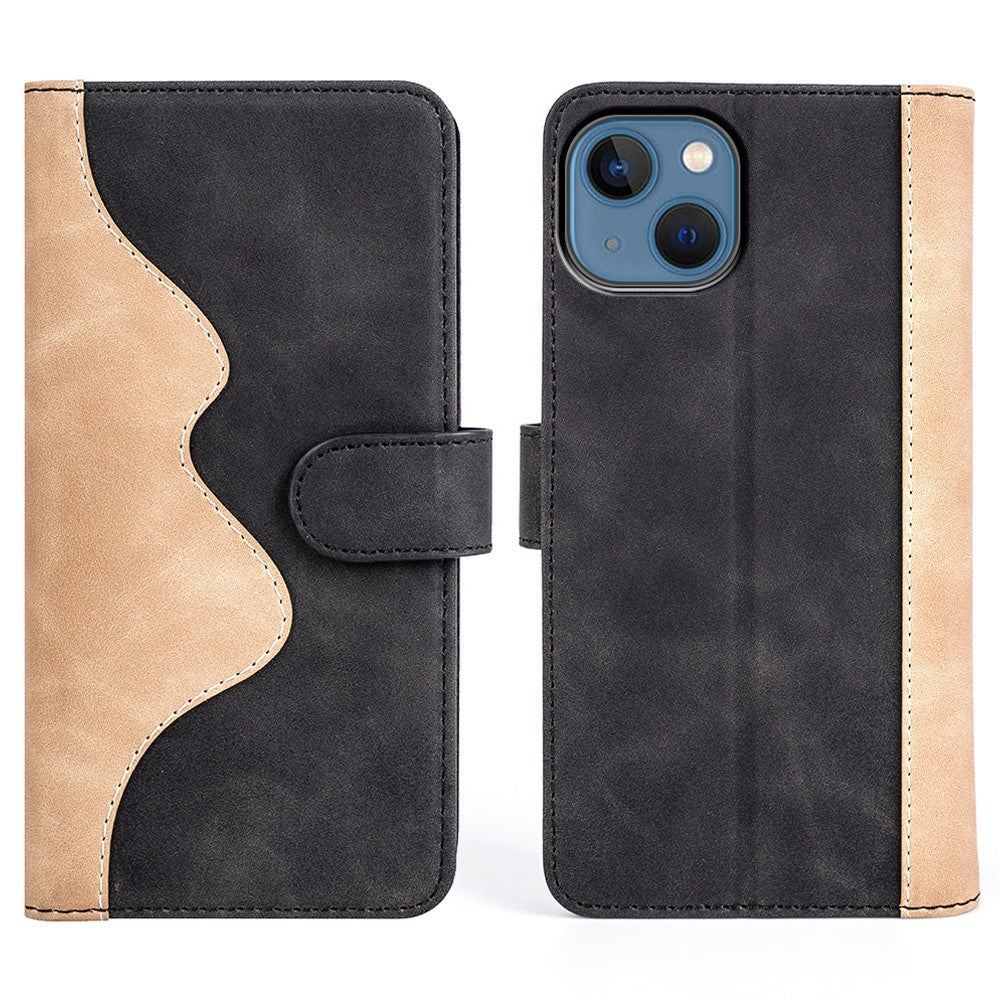 Two-color leather flip case for iPhone 14 - Black