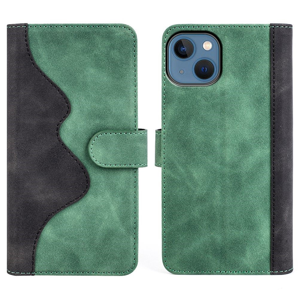 Two-color leather flip case for iPhone 14 - Green