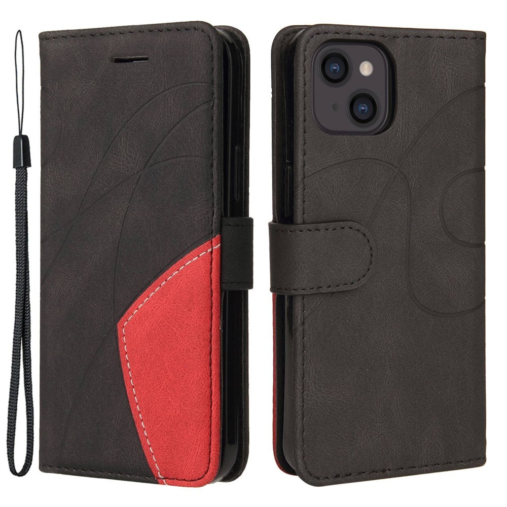 Textured leather case with strap for iPhone 14 - Black