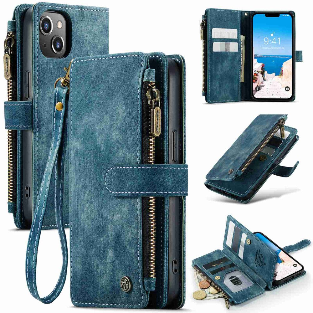 CaseMe zipper-wallet phone case for iPhone 14 - Blue