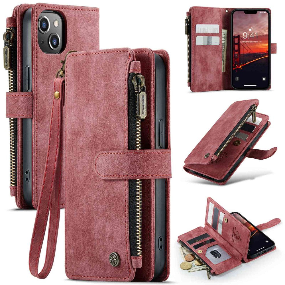 CaseMe zipper-wallet phone case for iPhone 14 - Red