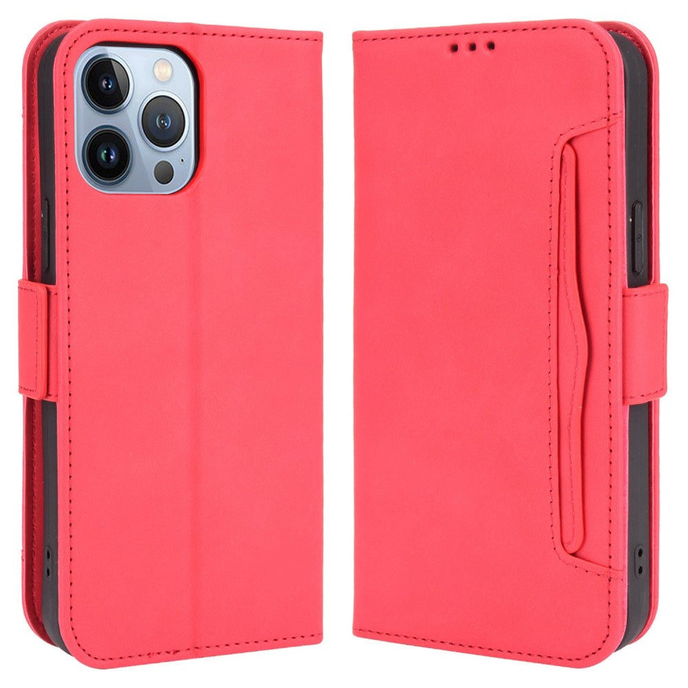 Modern-styled leather wallet case for iPhone 14 Plus - Red