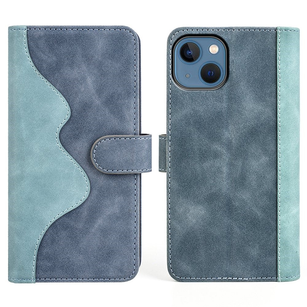 Two-color leather flip case for iPhone 14 Plus - Blue