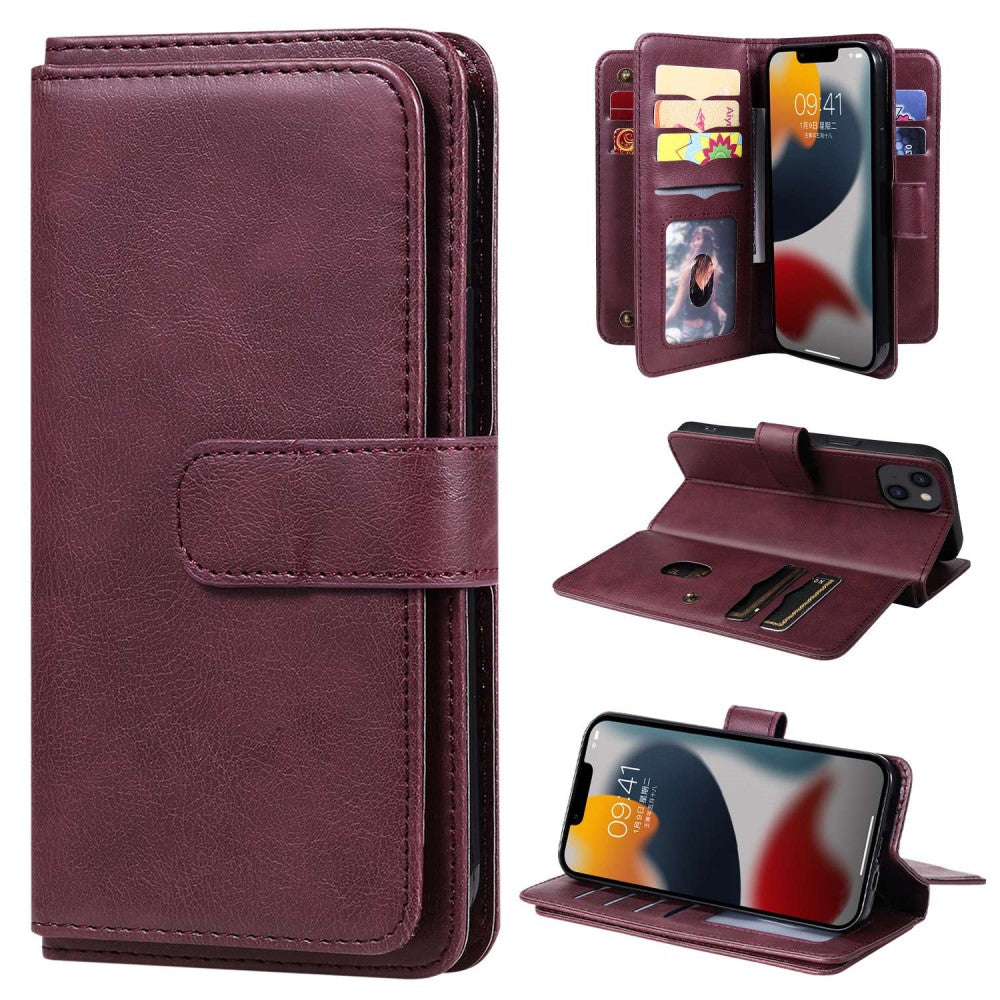 10-slot wallet case for iPhone 14 Plus - Wine Red