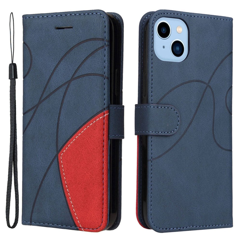 Textured leather case with strap for iPhone 14 Plus - Blue
