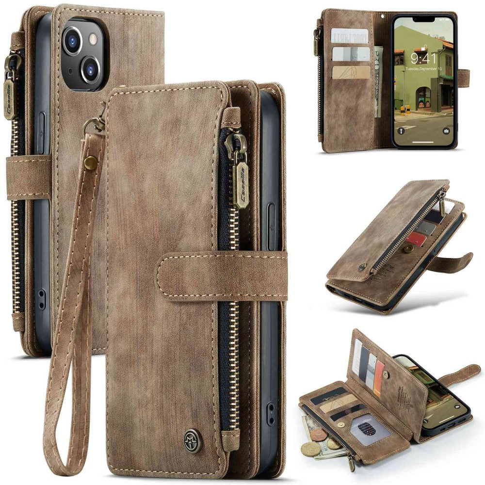 CaseMe zipper-wallet phone case for iPhone 14 Plus - Brown