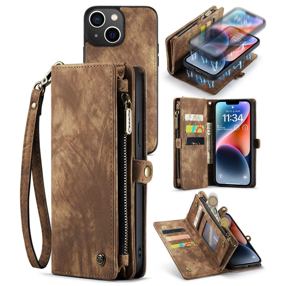 CaseMe iPhone 14 Plus Zipper Wallet - Brown