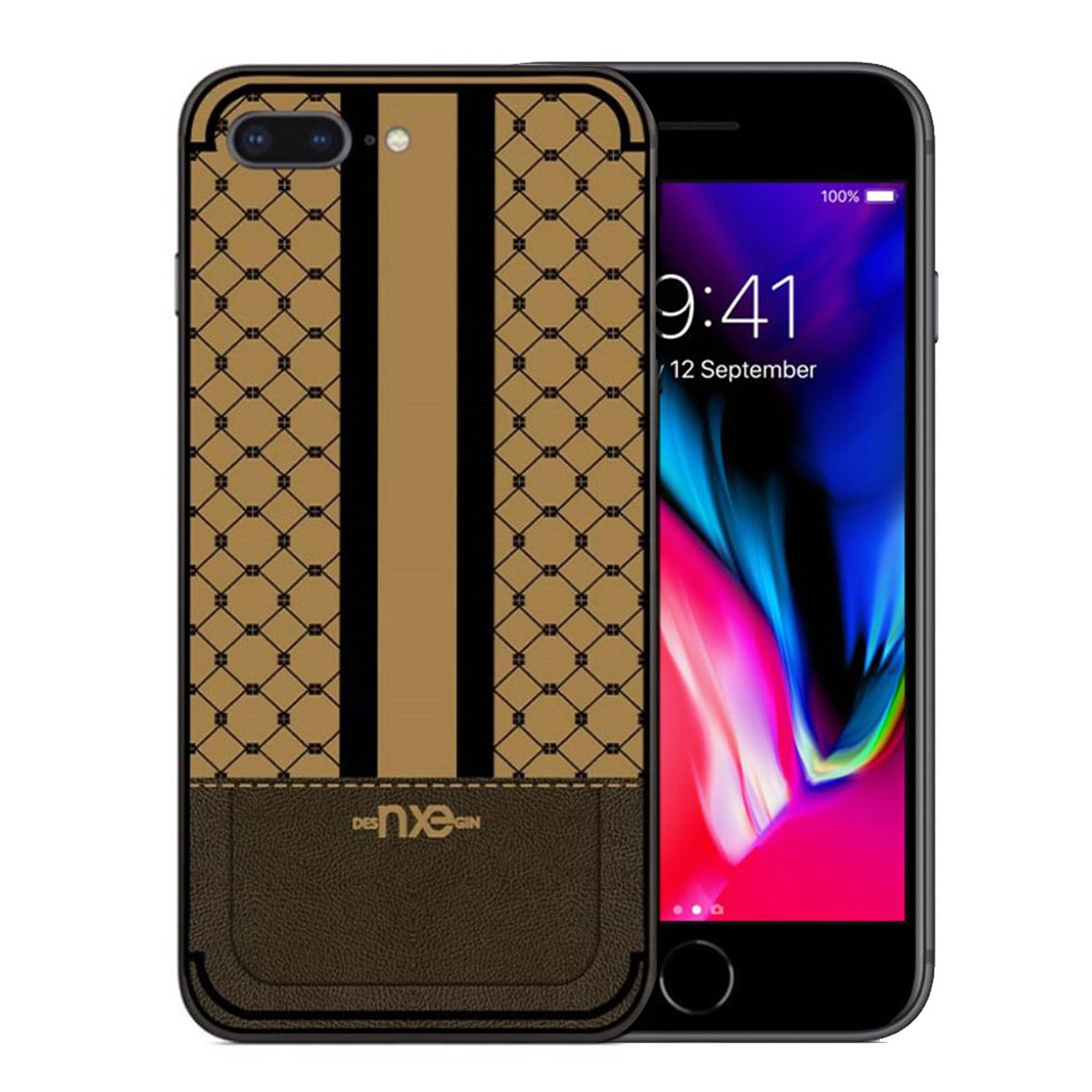 XNE iPhone 7 Plus / 8 Plus embossed square pattern TPU case - Brown