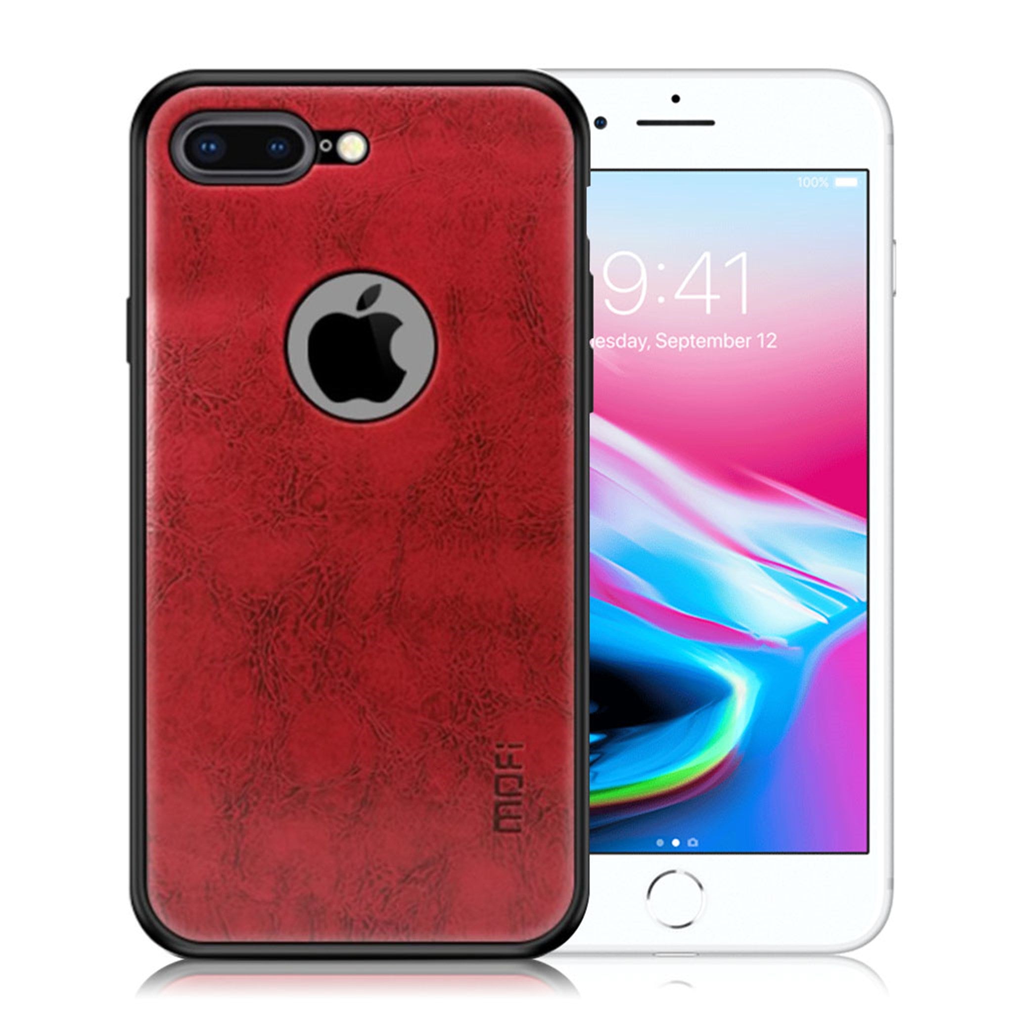 MOFI iPhone 7 Plus / 8 Plus leather coated hybrid case - Red