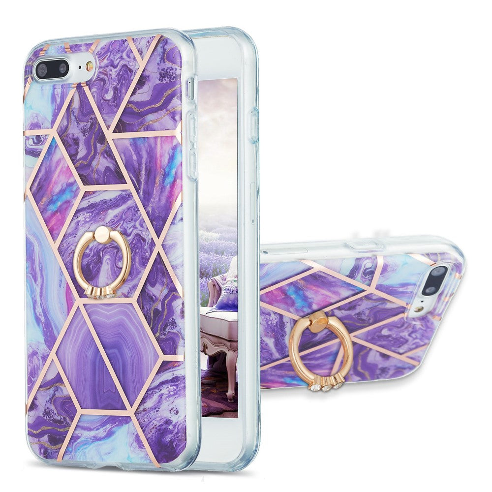 Marble patterned cover with ring holder for iPhone 8 Plus - Dark Purple