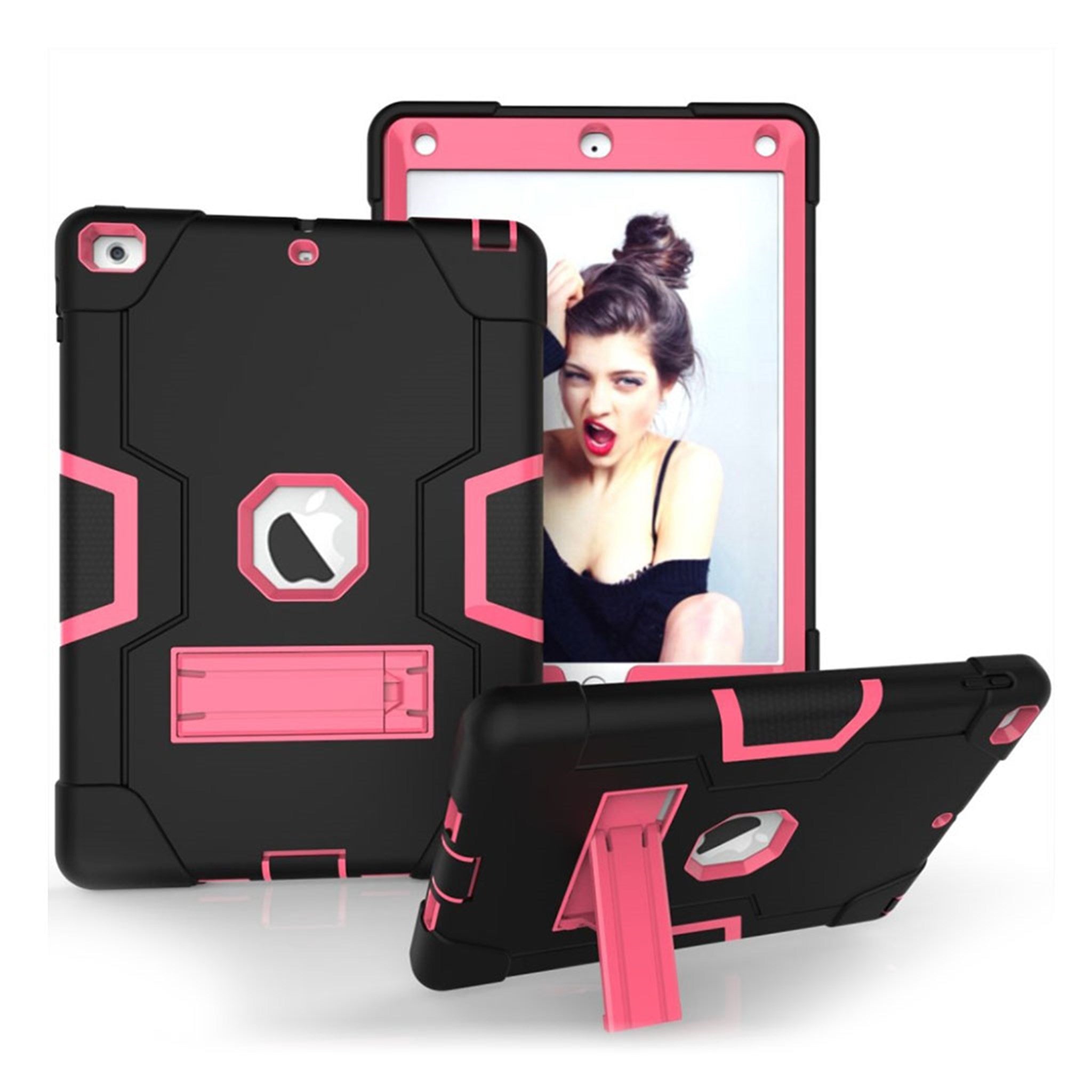 iPad (2017) bi-color silicone hybrid case - Rose / Black