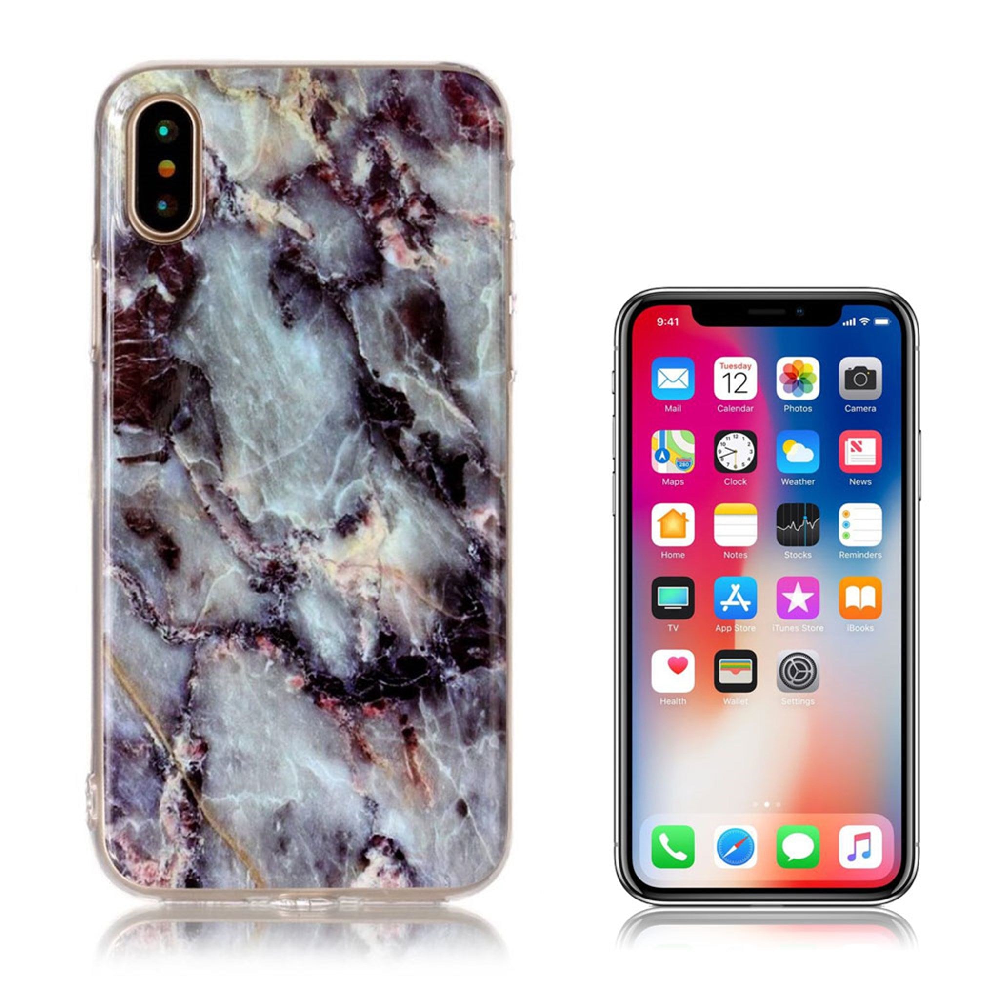 iPhone X marble pattern IMD TPU case - Black / Blue