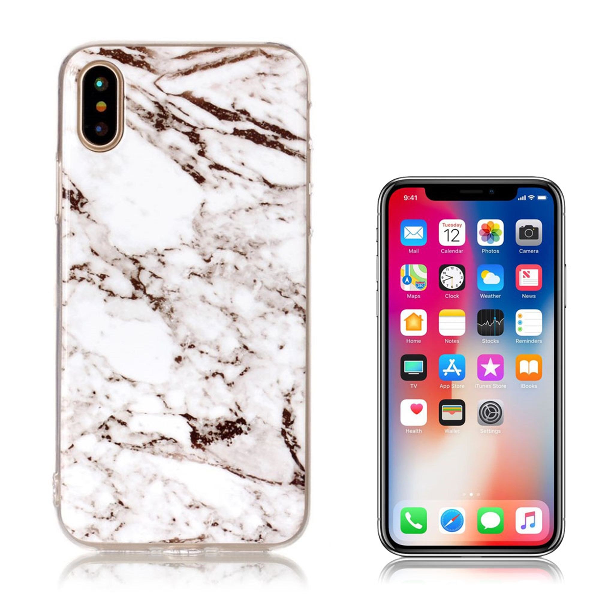 iPhone X marble pattern IMD TPU case - White / Brown