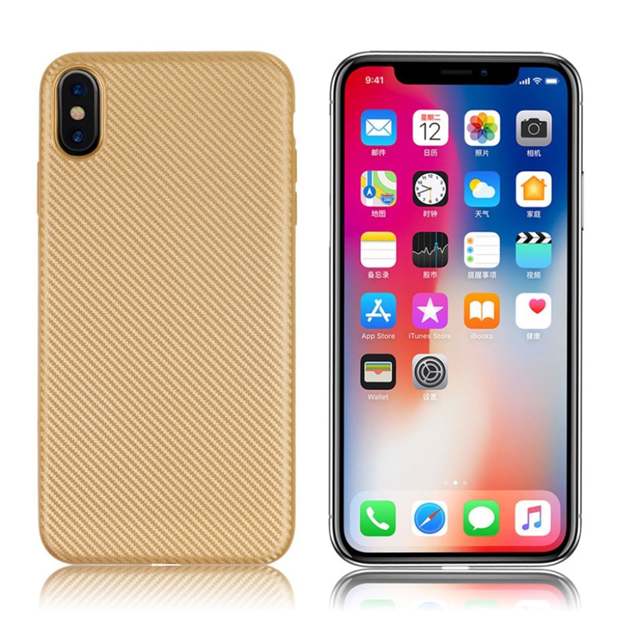 iPhone Xr carbon fiber texture soft case - Gold