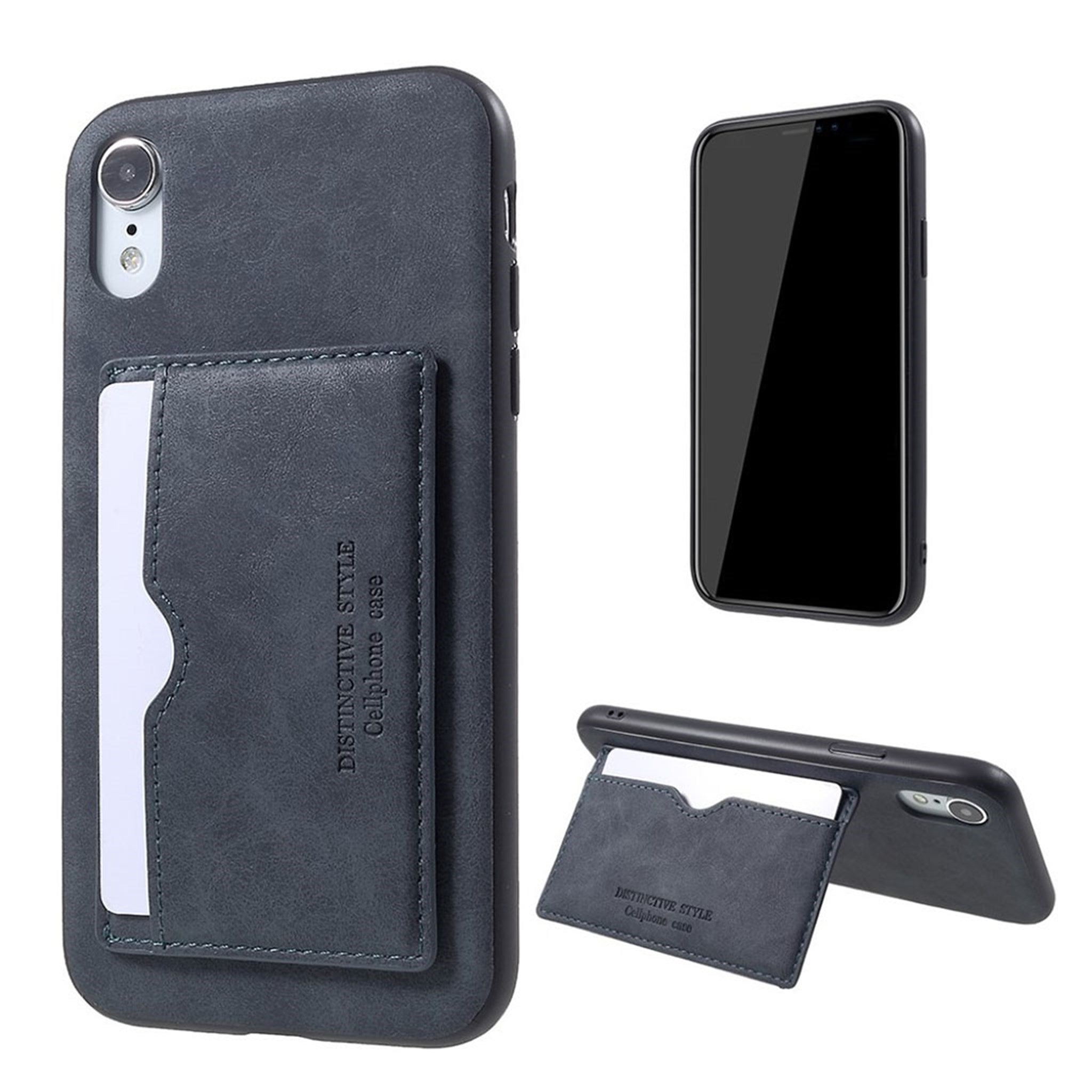iPhone Xr kickstand leather coated case - Grey