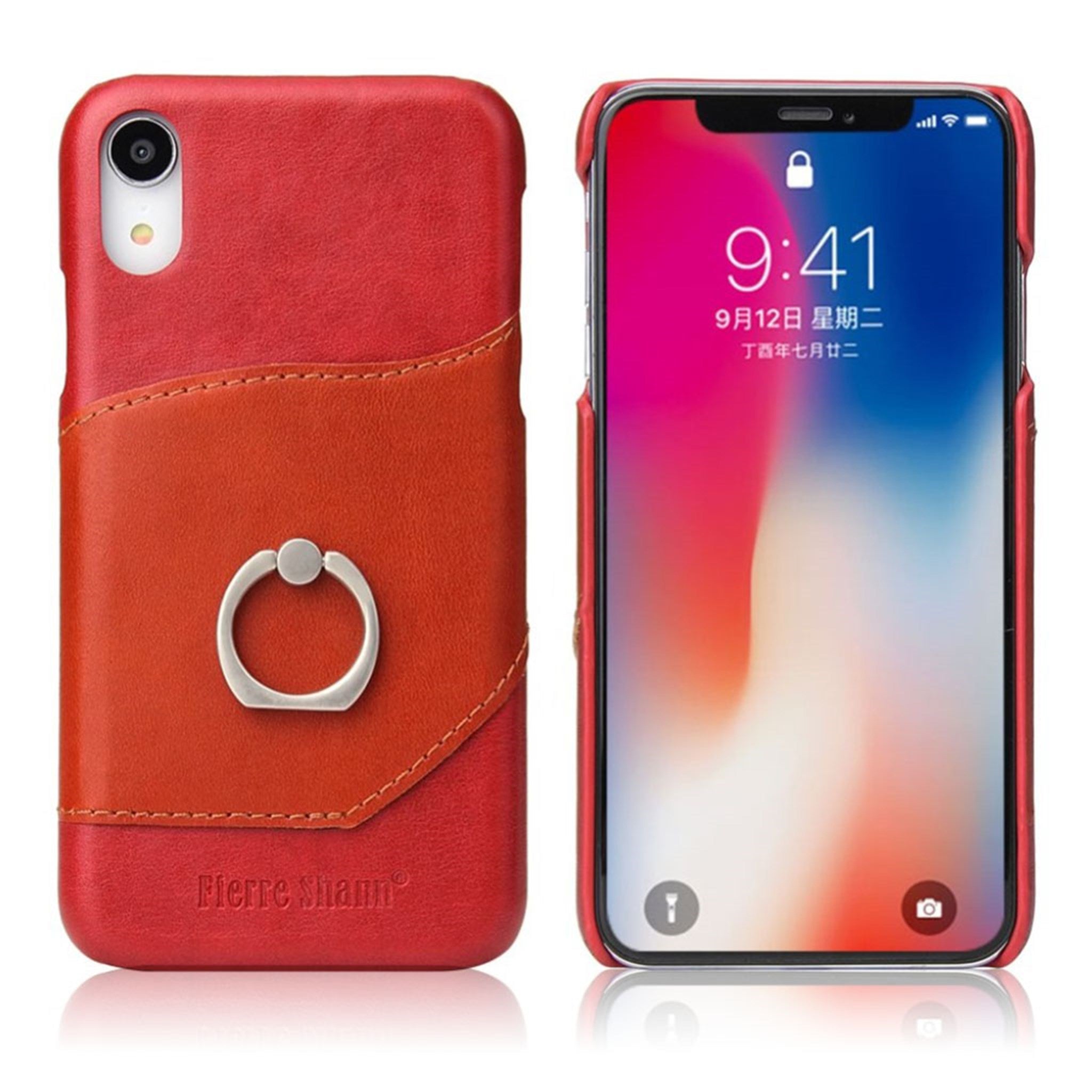 FIERRE SHANN iPhone Xr crazy horse cowhide leather case - Red