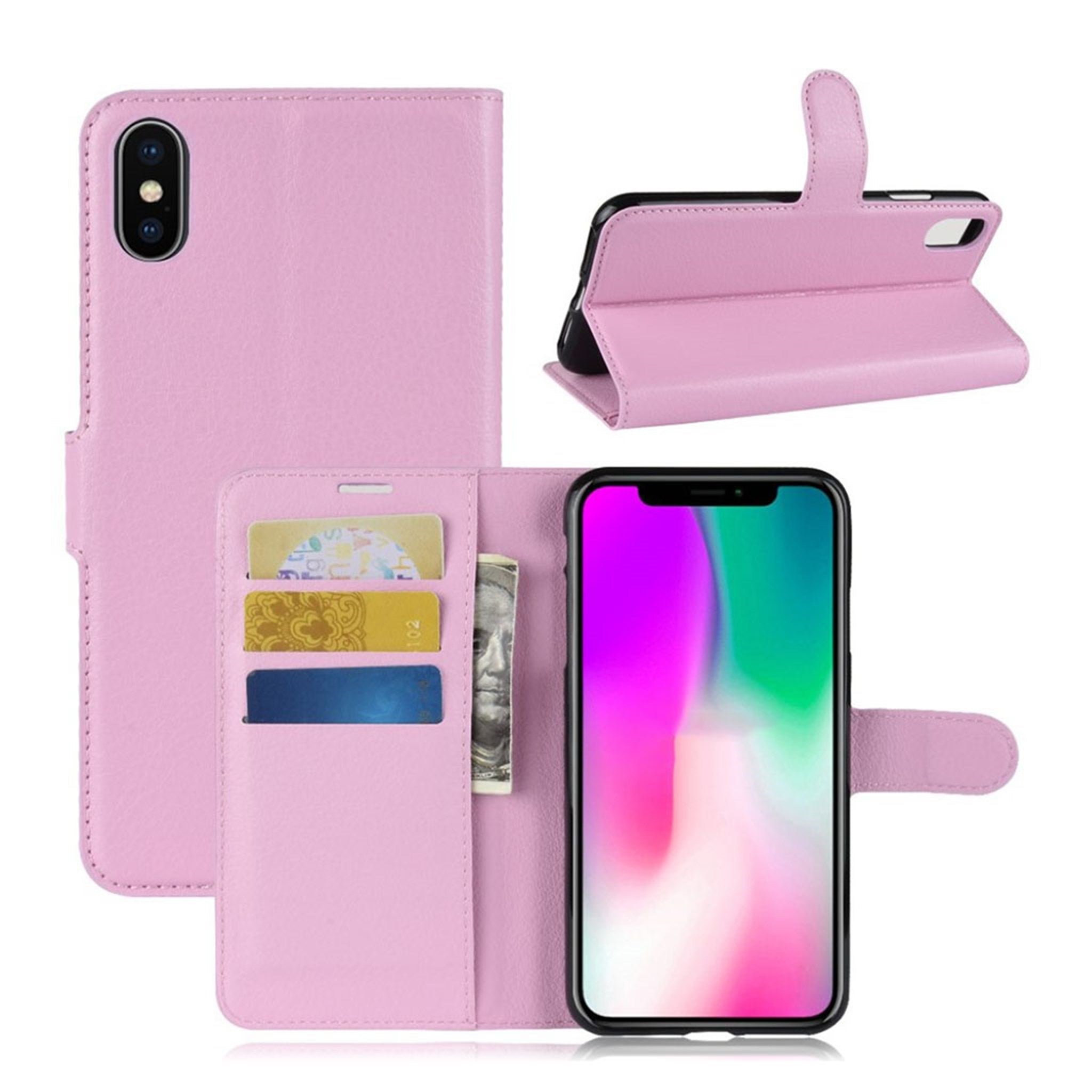 iPhone Xr litchi texture leather flip case - Pink