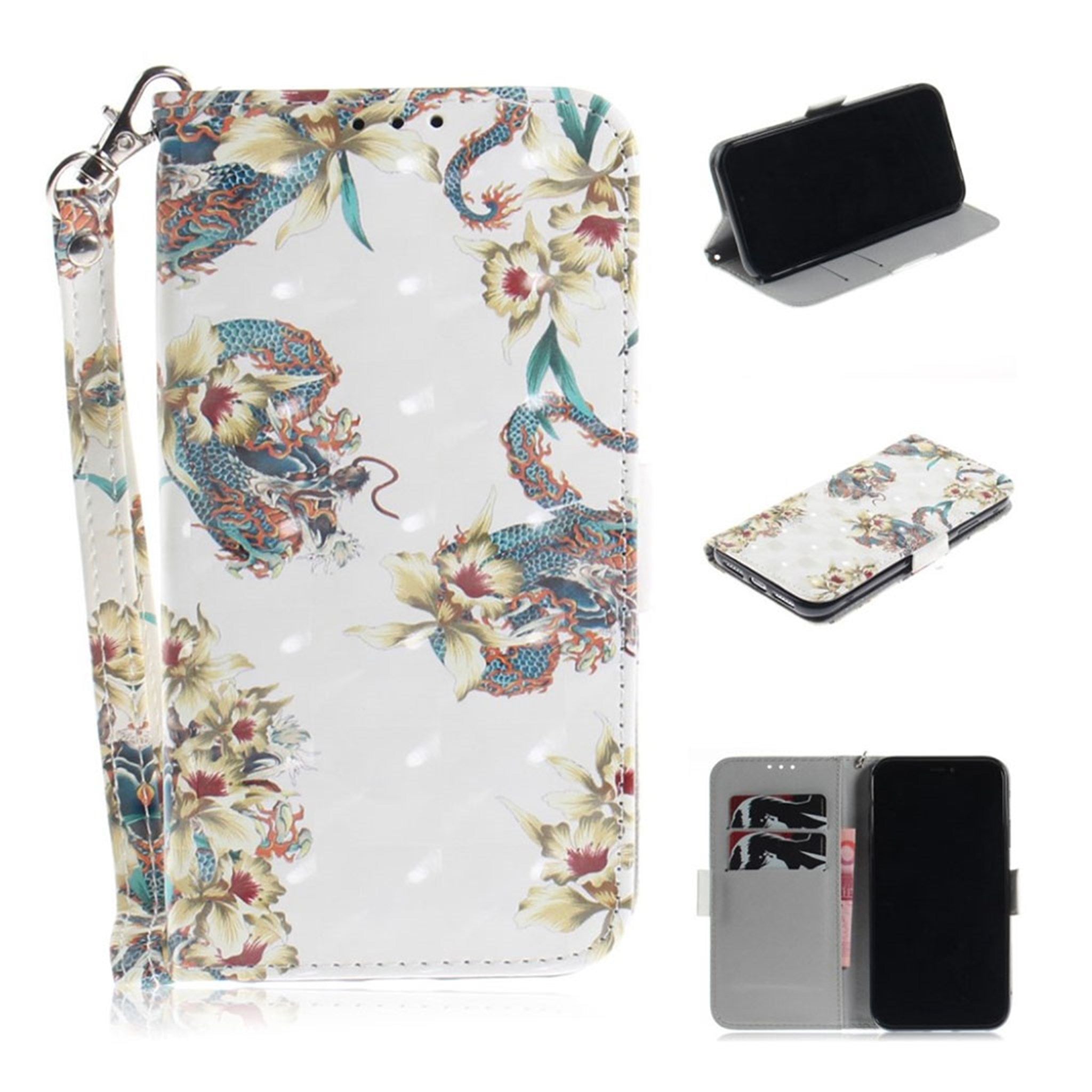 iPhone Xr patterned leather flip case - Elegant Flowers