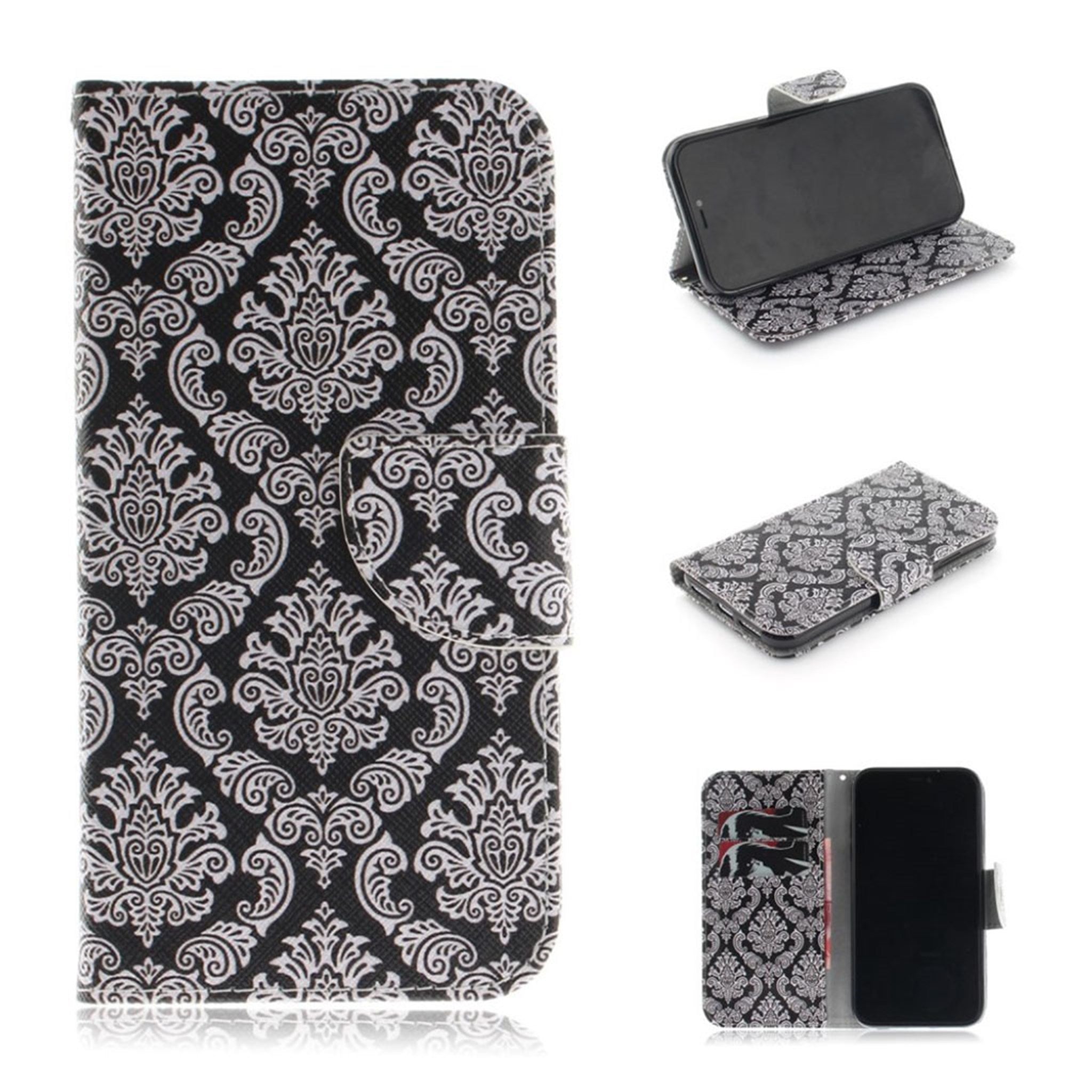 iPhone Xr patterned leather flip case - Damask Flowers