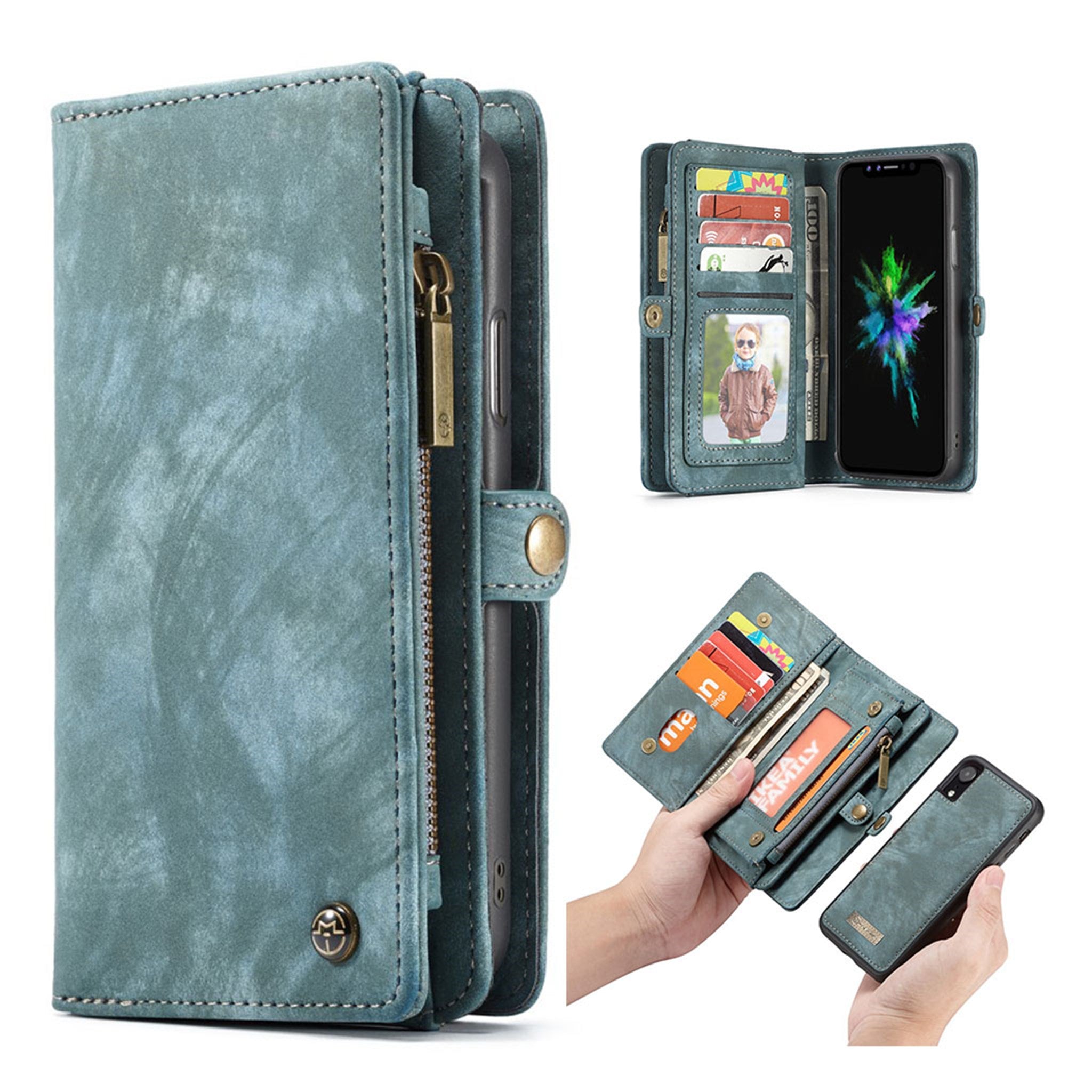 CASEME iPhone Xr multi-slot vintage split leather case - Blue