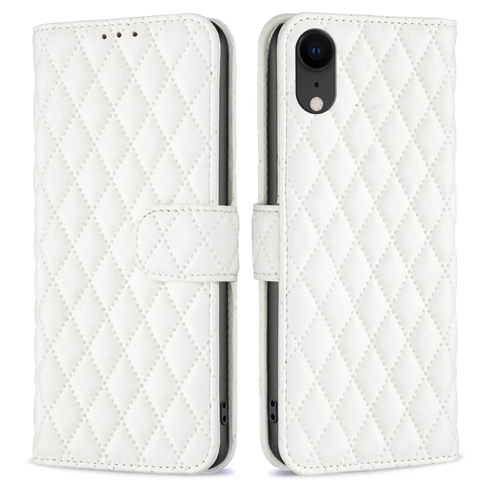 Rhombus pattern matte flip case for iPhone Xr - White