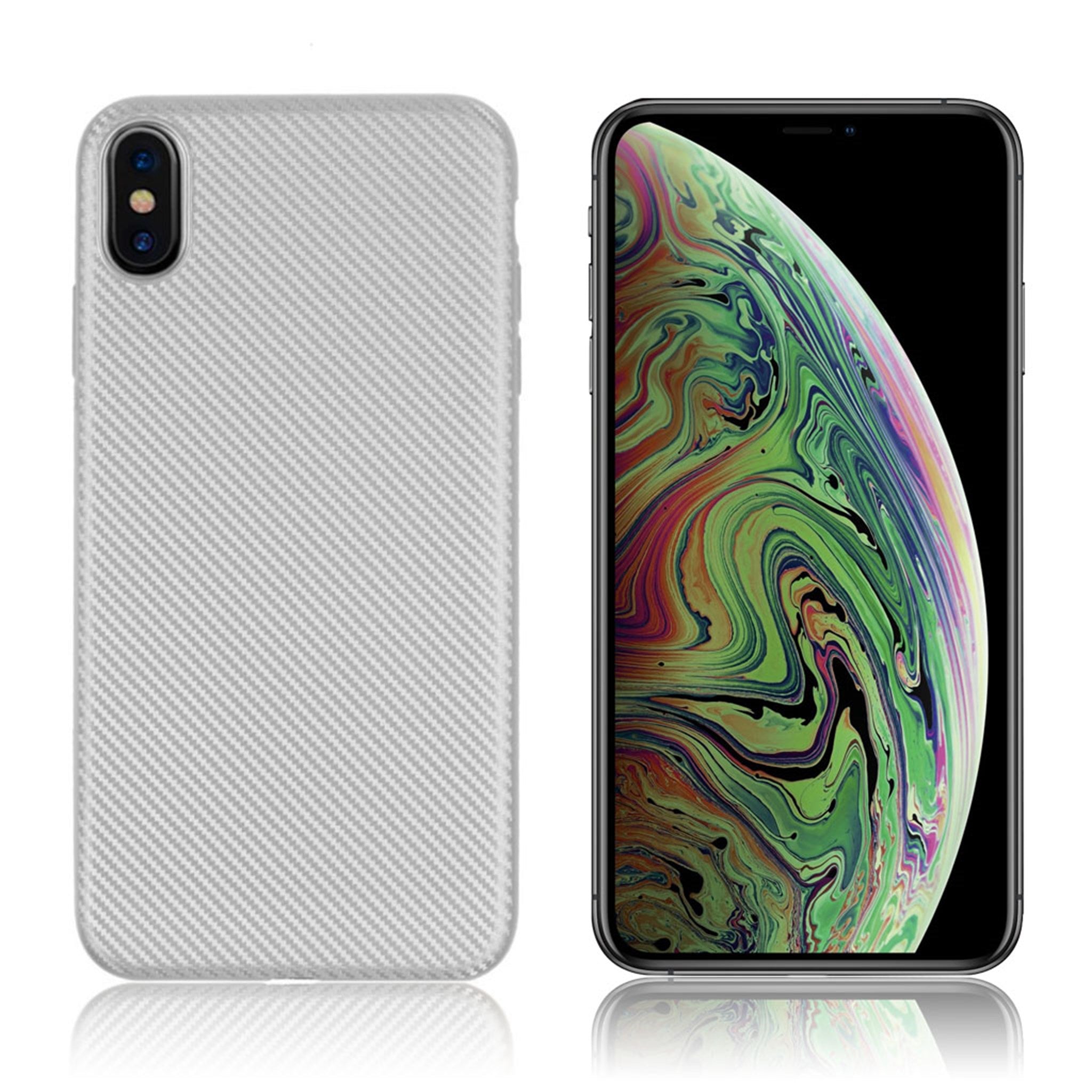 iPhone Xs Max carbon fiber texture case - Silver