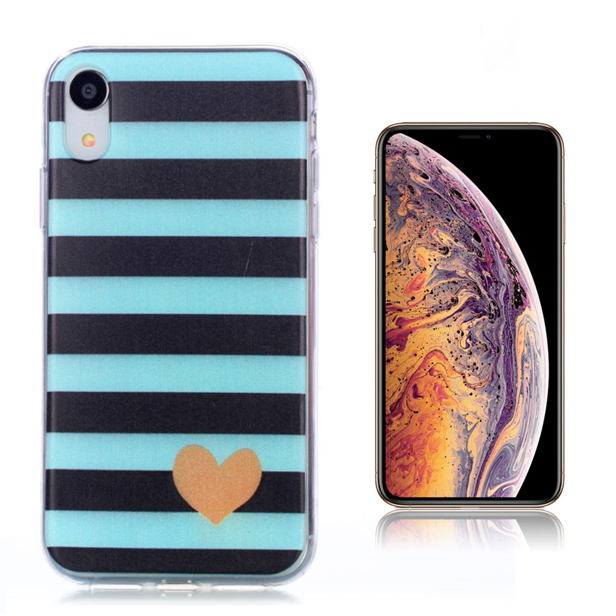 iPhone Xs Max ultra-thin patterned soft case - Blue and Black Stripes