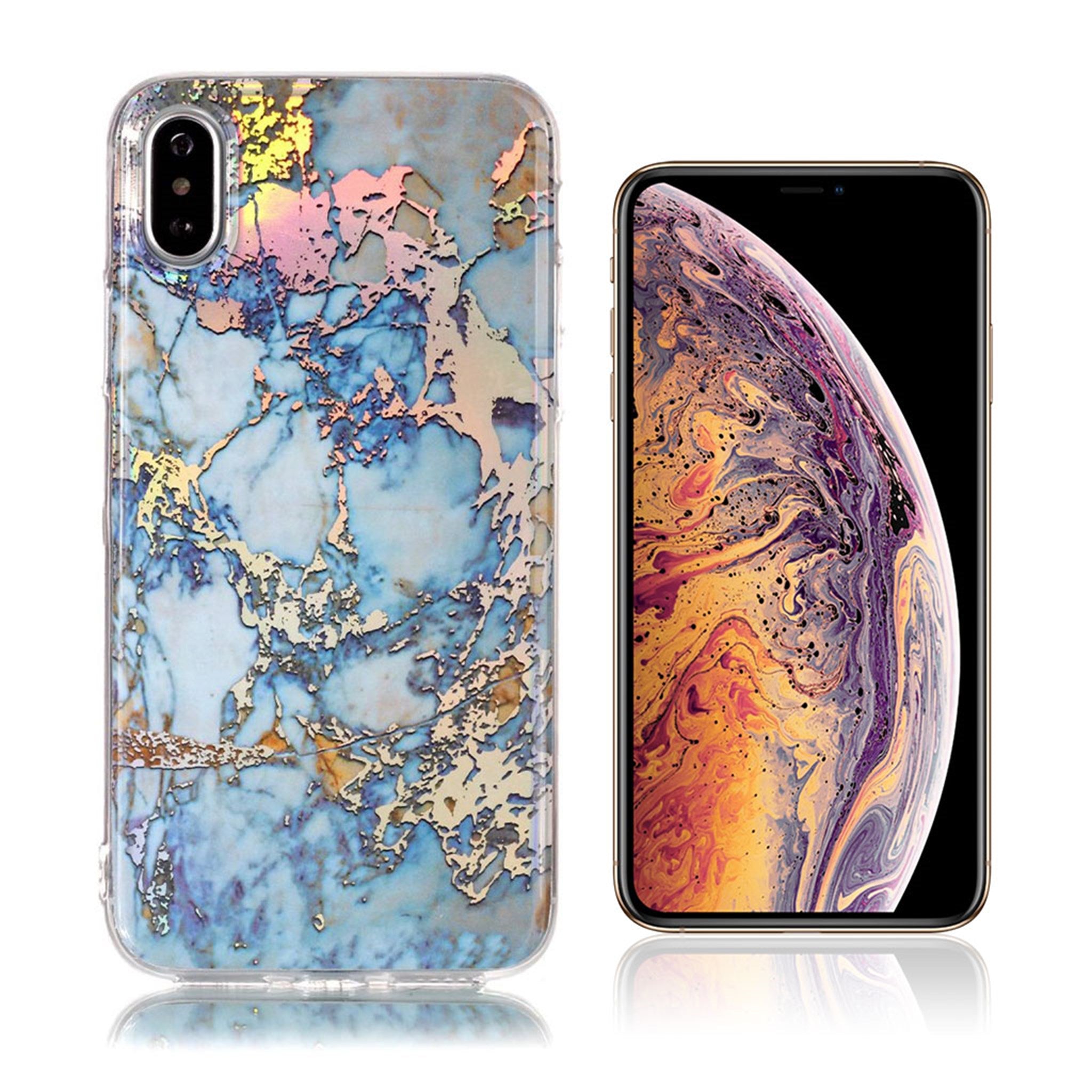 iPhone Xs Max marble pattern flexible case - Dark Blue