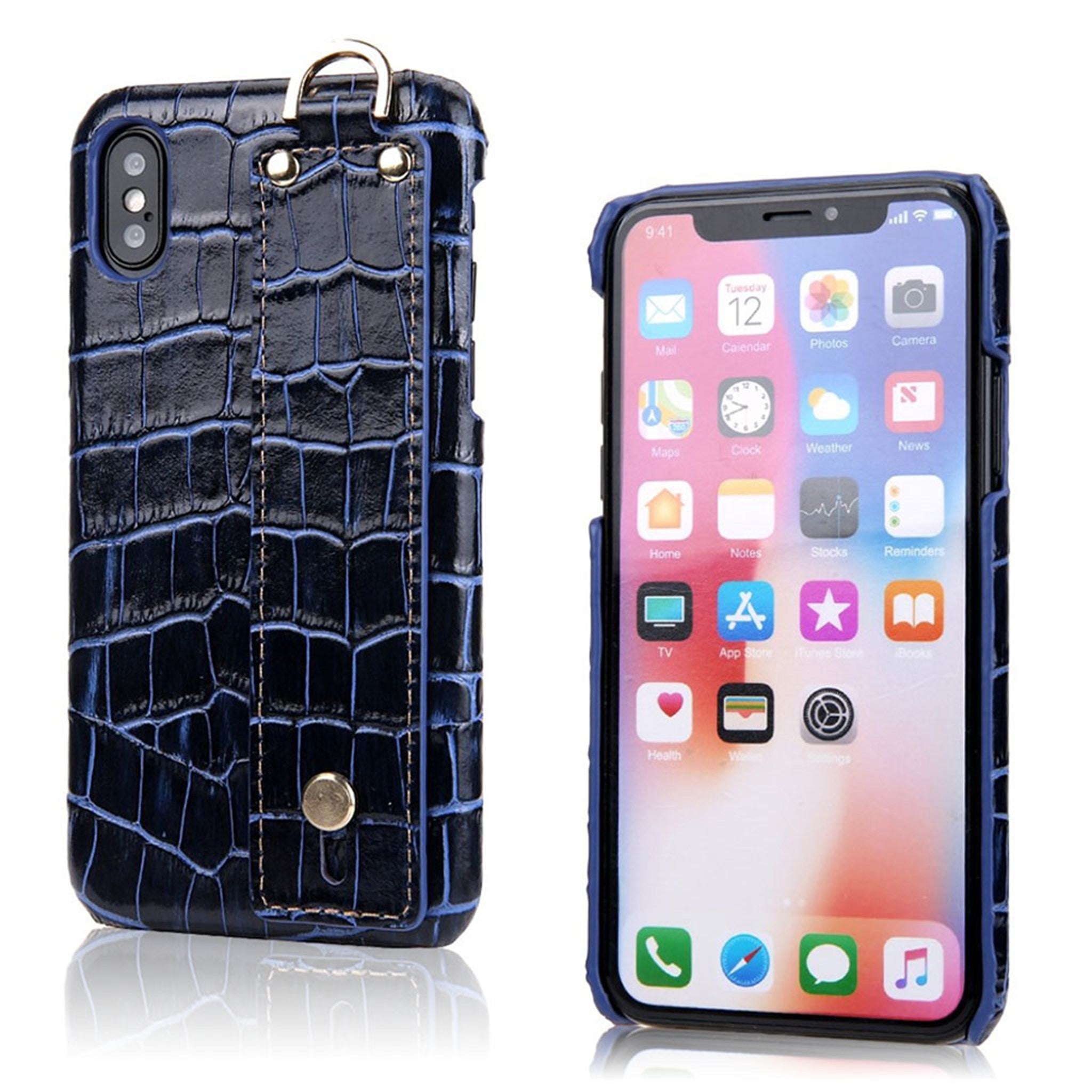iPhone Xs Max crocodile texture genuine leather case - Blue