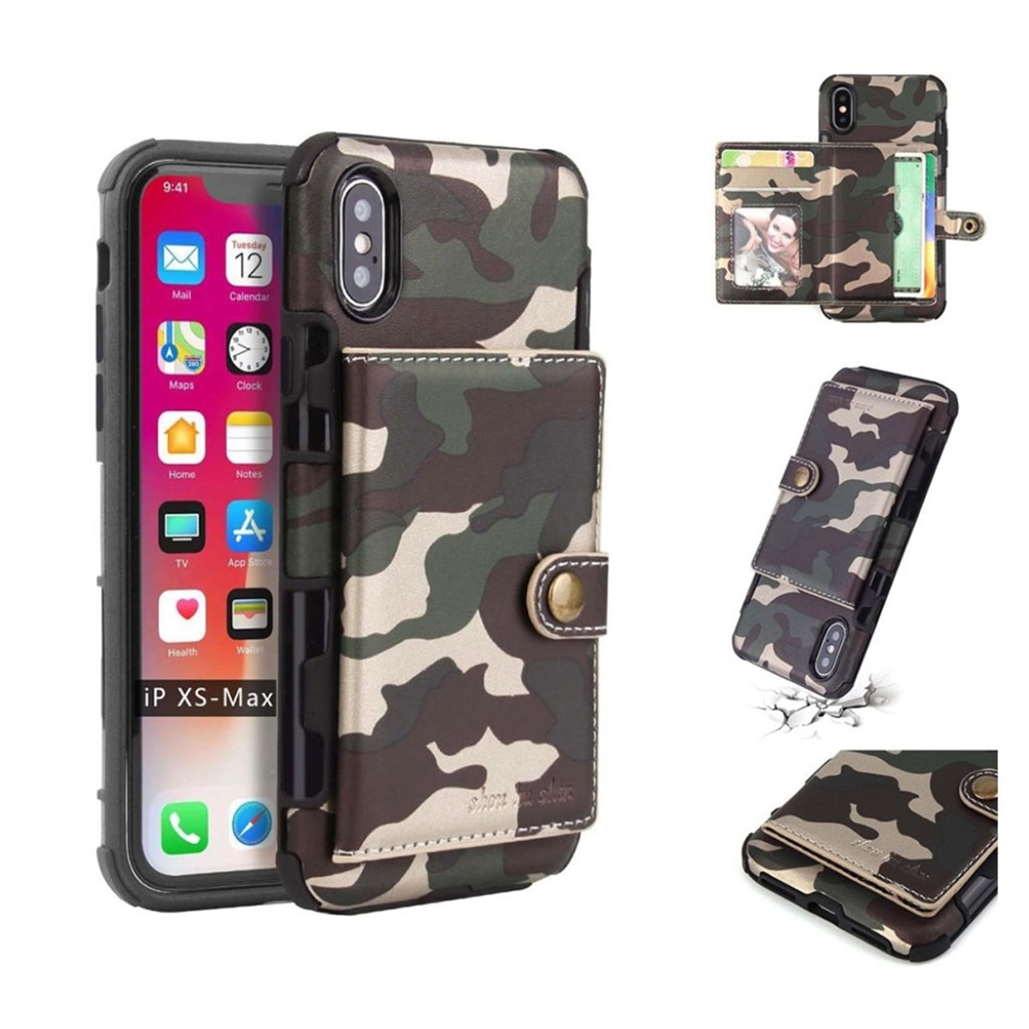 SHOUHUSHEN iPhone Xs Max camouflage leather hybrid case - Army Green