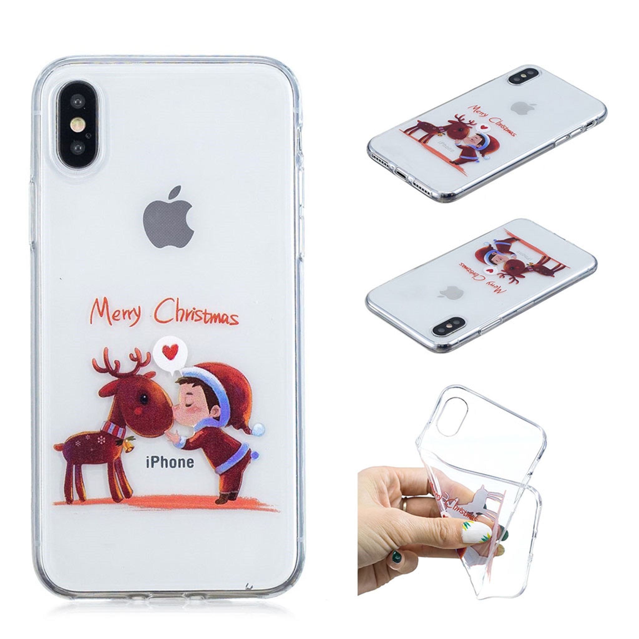 iPhone Xs Max christmas pattern soft case - Reindeer and Boy