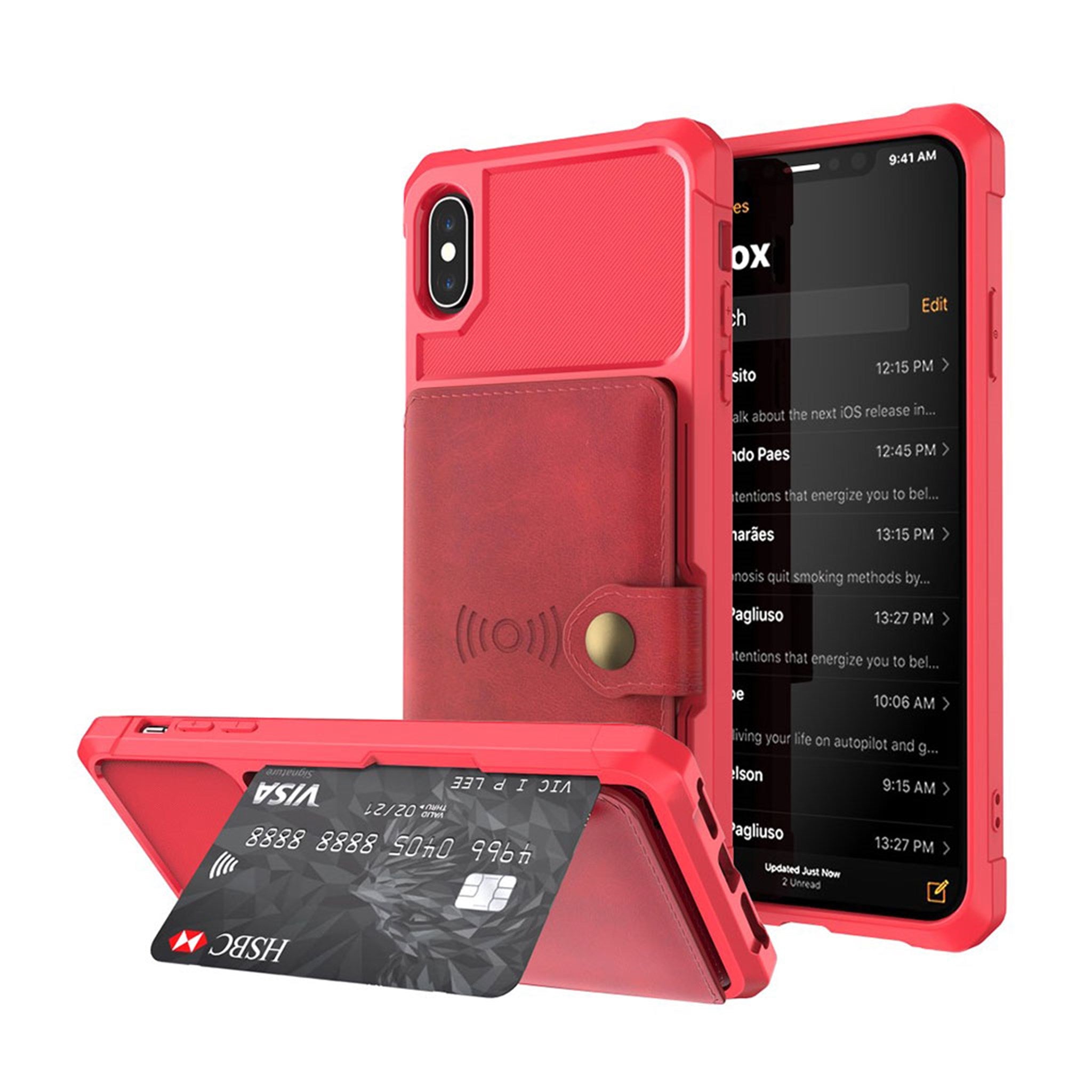 iPhone Xs Max kickstand leather case - Red