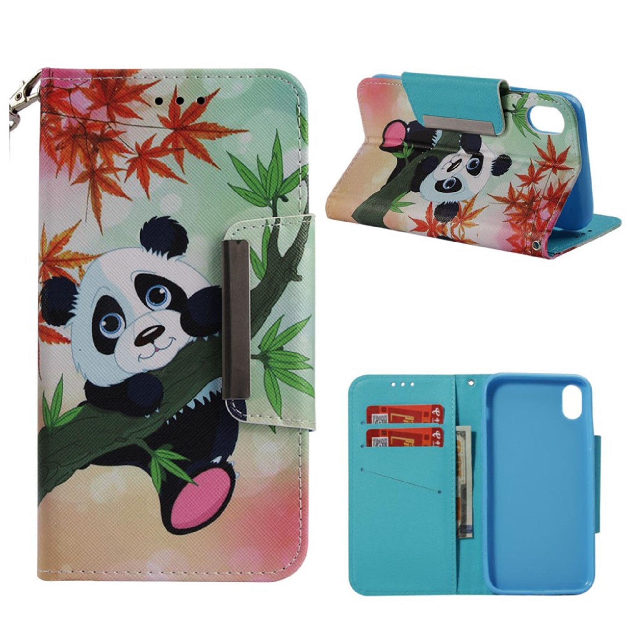 iPhone Xs Max pattern printing leather flip case - Panda on Tree