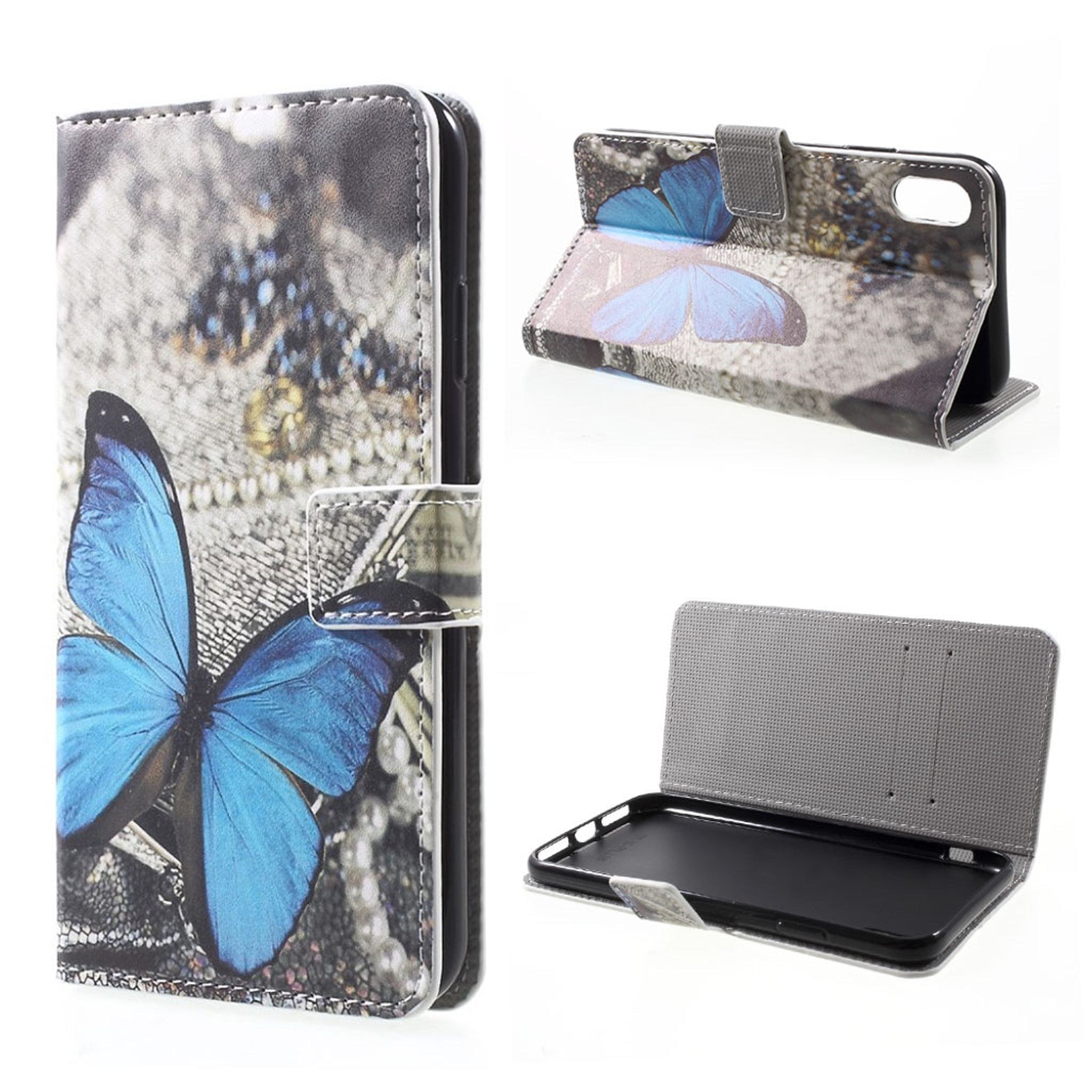 iPhone Xs Max pattern printing leather flip case - Blue Butterfly