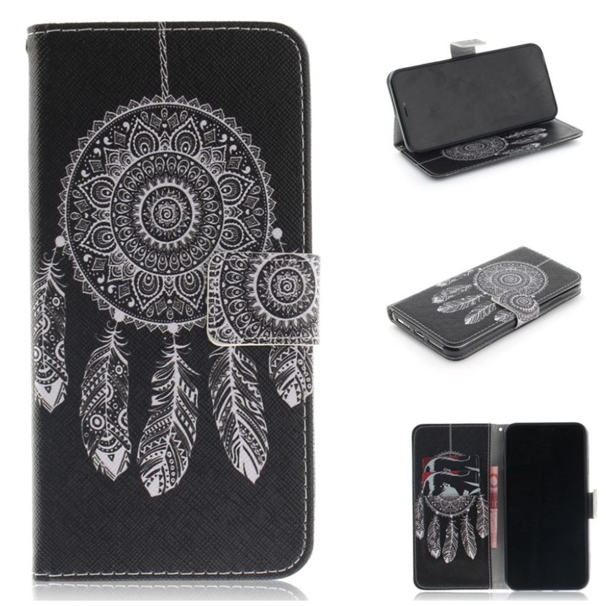 iPhone Xs Max patterned leather flip case - Tribal Dream Catcher