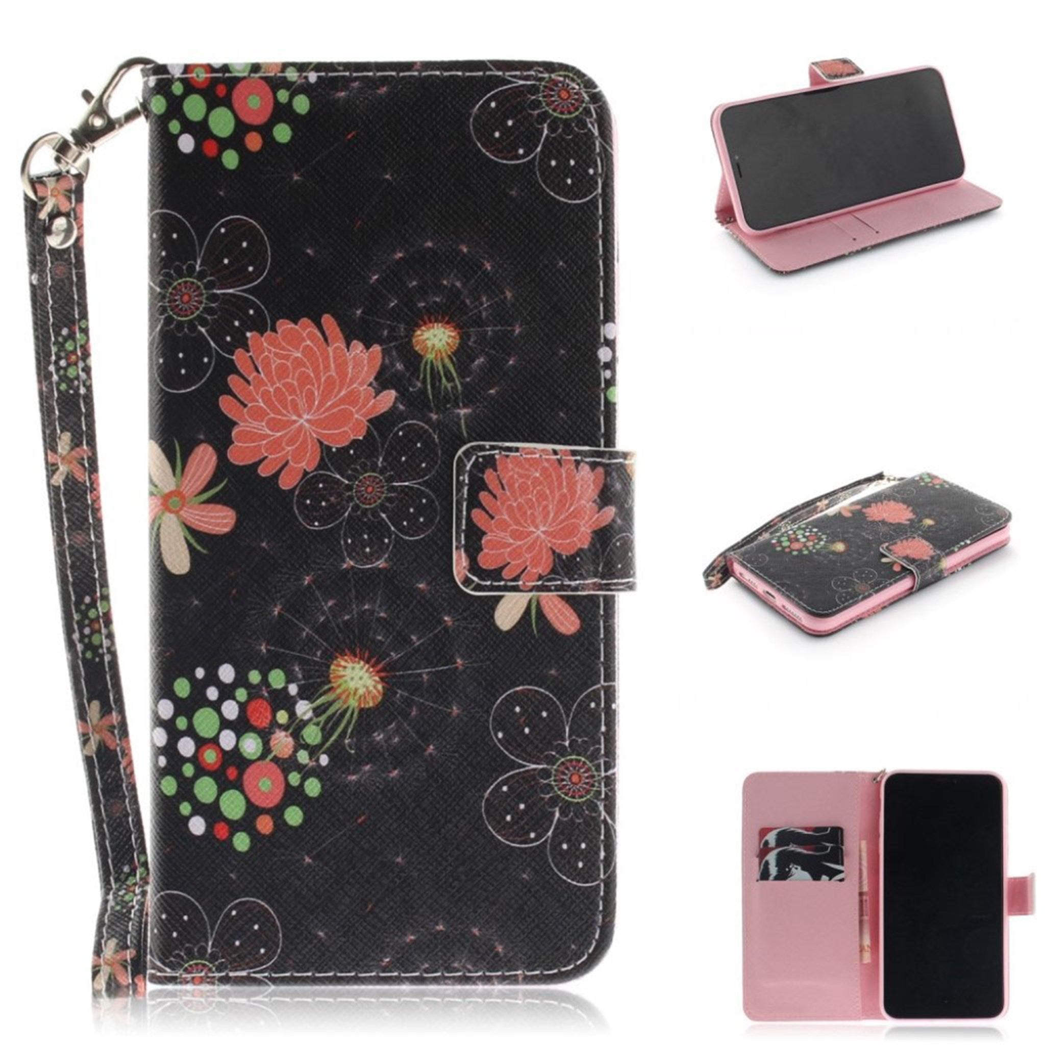 iPhone Xs Max patterned magnetic flip case - Vivid Flowers