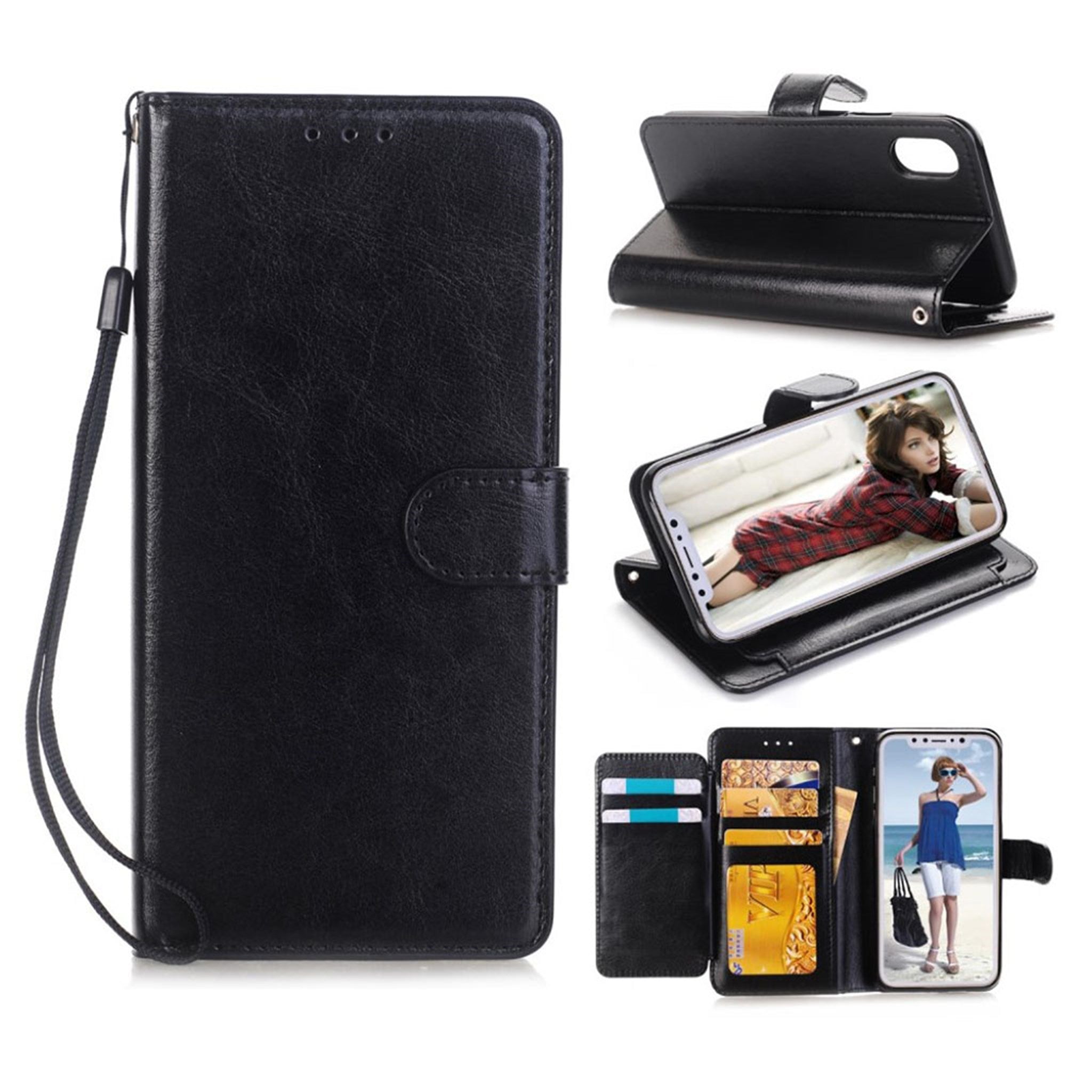 Crazy Horse iPhone Xs Max leather flip case - Black