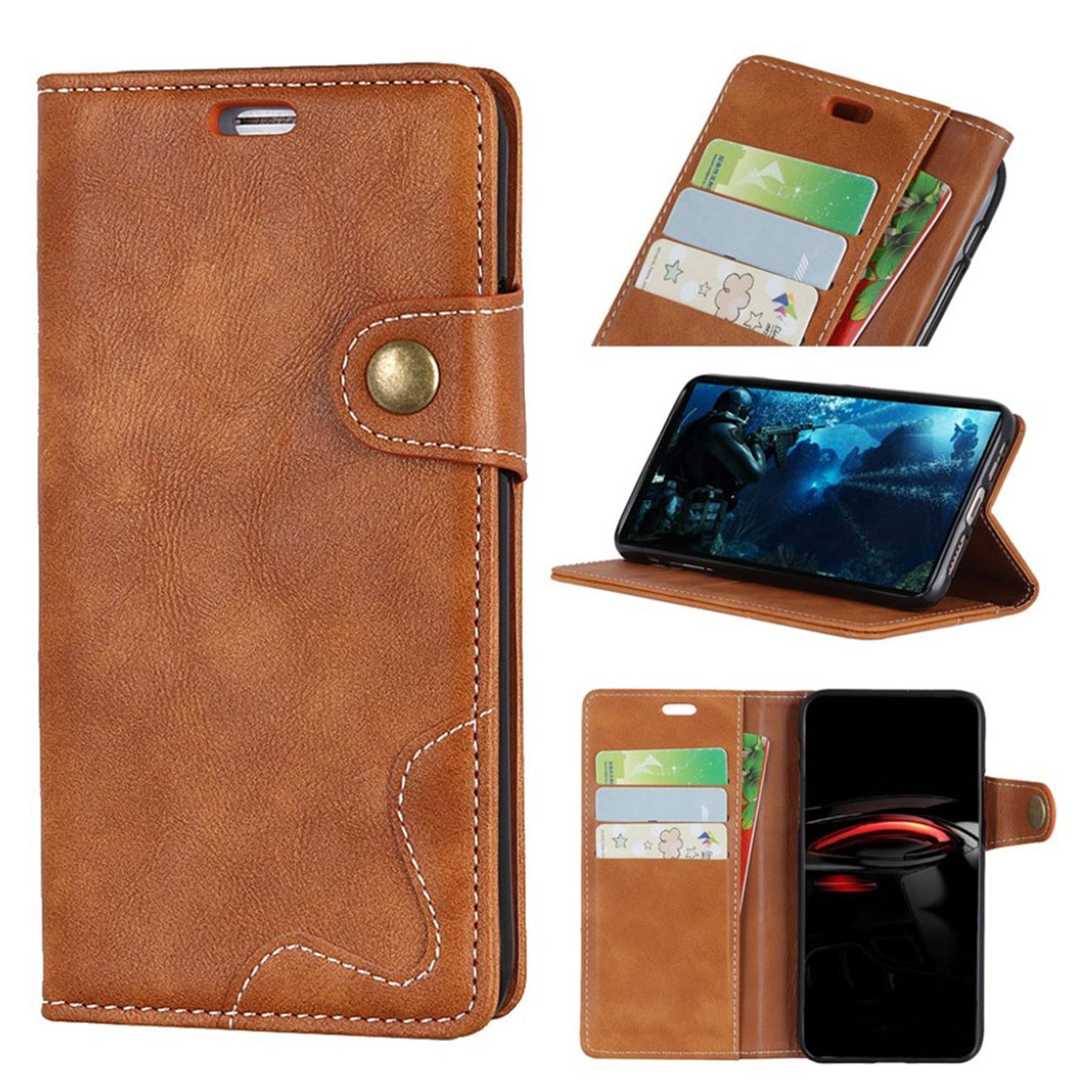 iPhone Xs Max S-shape texture leather flip case - Brown